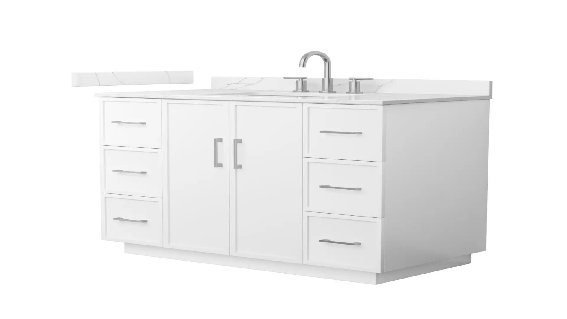 Elan 42 Inch Single Bathroom Vanity with Toe Kick in White, Giotto Quartz Countertop, Undermount Square Sink (3-Hole), Brushed Nickel Trim material