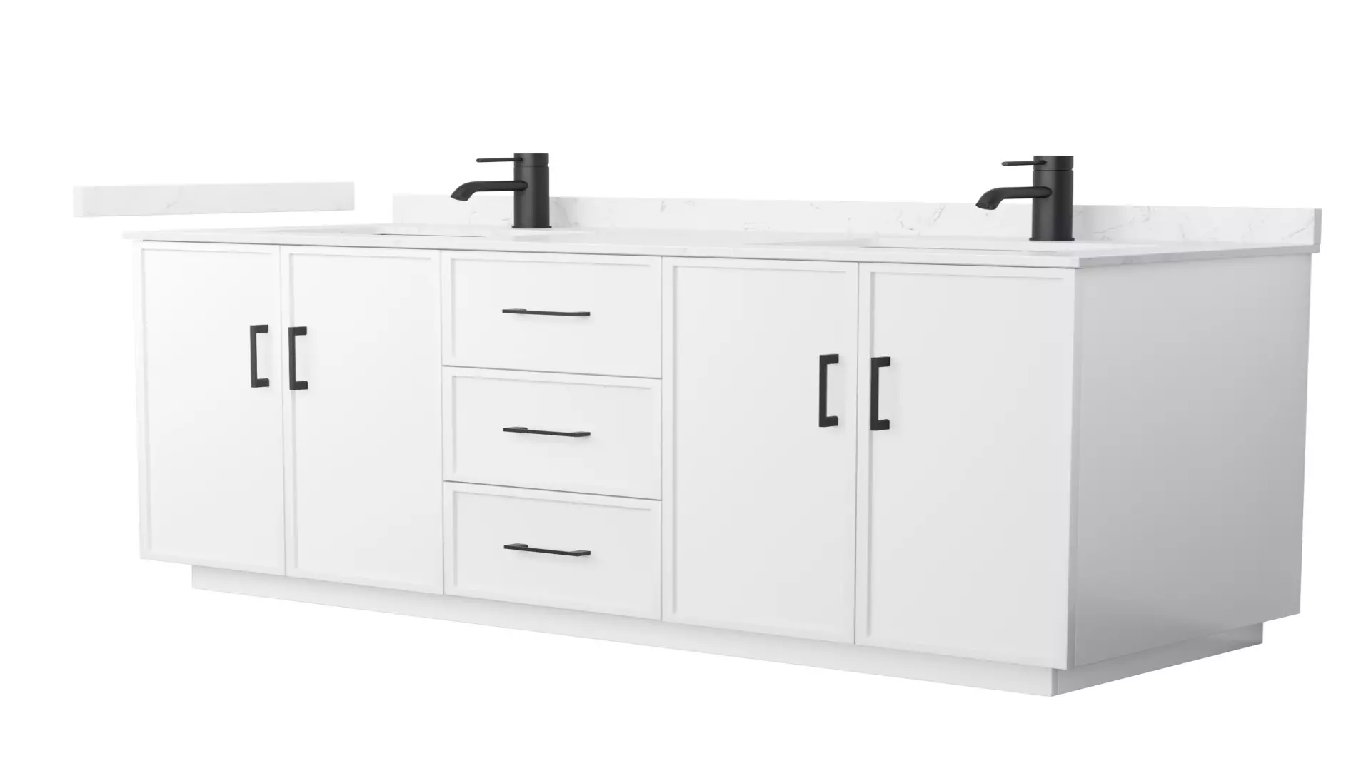 Elan 60 Inch Double Bathroom Vanity with Toe Kick in White, Carrara Cultured Marble Countertop, Undermount Square Sinks, Matte Black Trim material