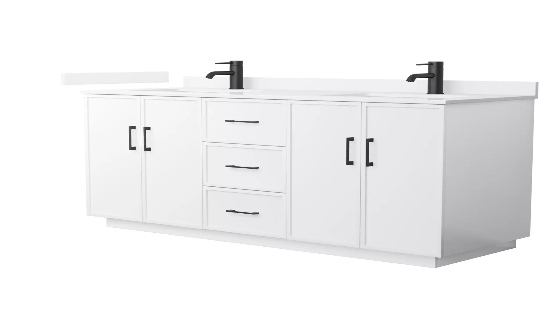 Elan 60 Inch Double Bathroom Vanity with Toe Kick in White, White Quartz Countertop, Undermount Square Sinks (1-Hole), Matte Black Trim material