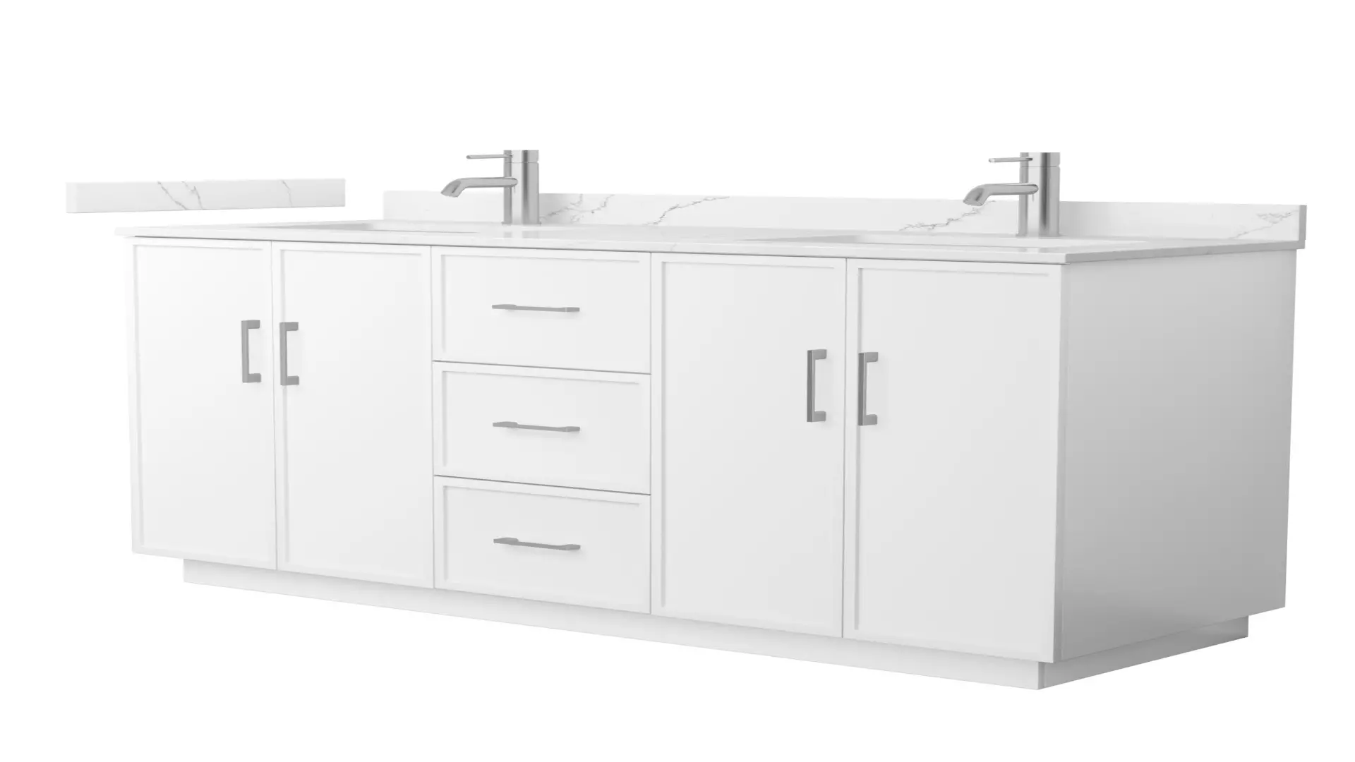 Elan 60 Inch Double Bathroom Vanity with Toe Kick in White, Giotto Quartz Countertop, Undermount Square Sinks (1-Hole), Brushed Nickel Trim material