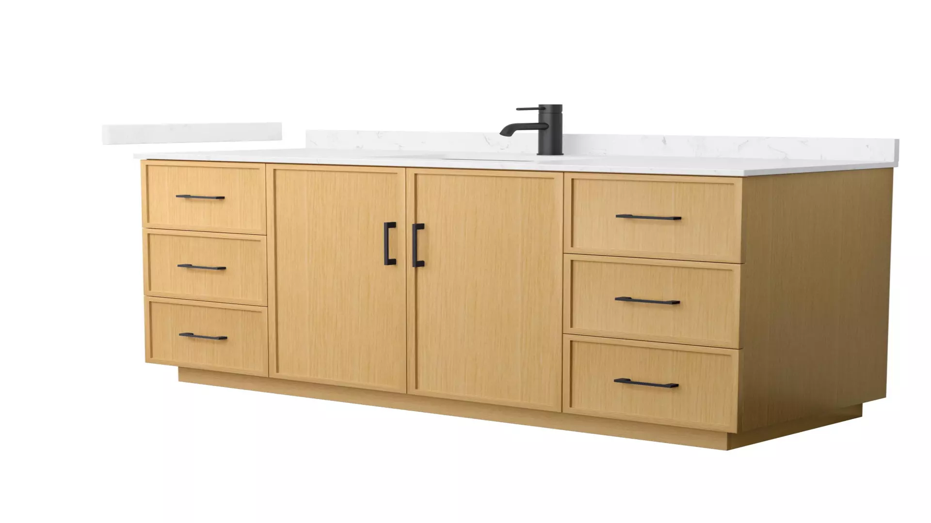 Elan 60 Inch Single Bathroom Vanity with Toe Kick in Light Oak, Carrara Cultured Marble Countertop, Undermount Square Sink, Matte Black Trim material
