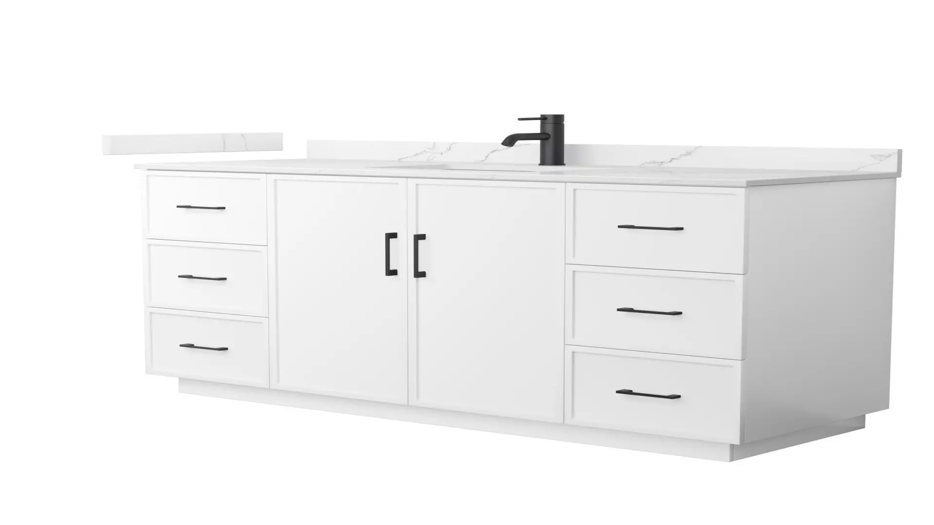 Elan 60 Inch Single Bathroom Vanity with Toe Kick in White, Giotto Quartz Countertop, Undermount Square Sink (1-Hole), Matte Black Trim material