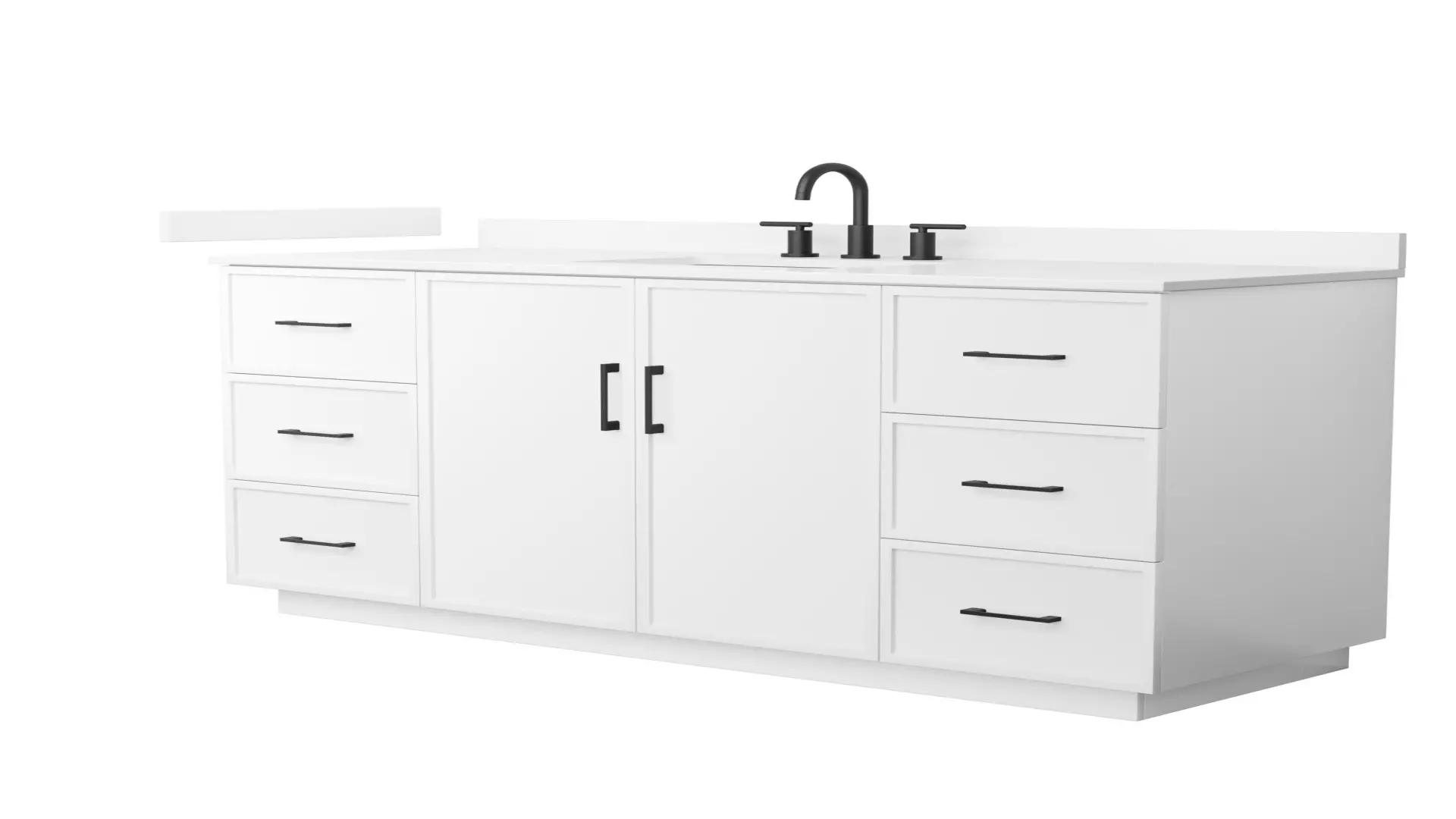 Elan 60 Inch Single Bathroom Vanity with Toe Kick in White, White Quartz Countertop, Undermount Square Sink (3-Hole), Matte Black Trim material