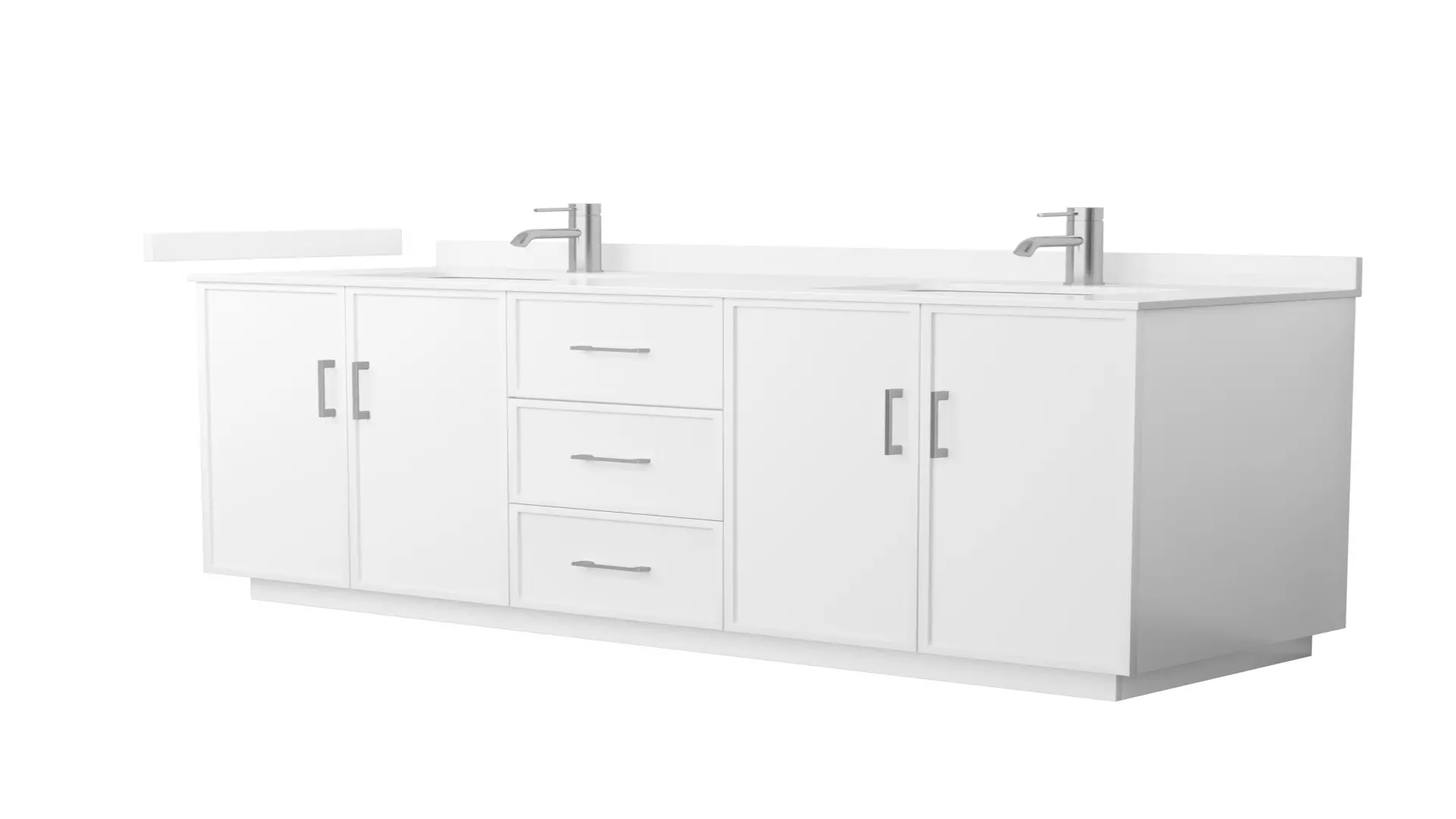 Elan 66 Inch Double Bathroom Vanity with Toe Kick in White, White Quartz Countertop, Undermount Square Sinks (1-Hole), Brushed Nickel Trim material