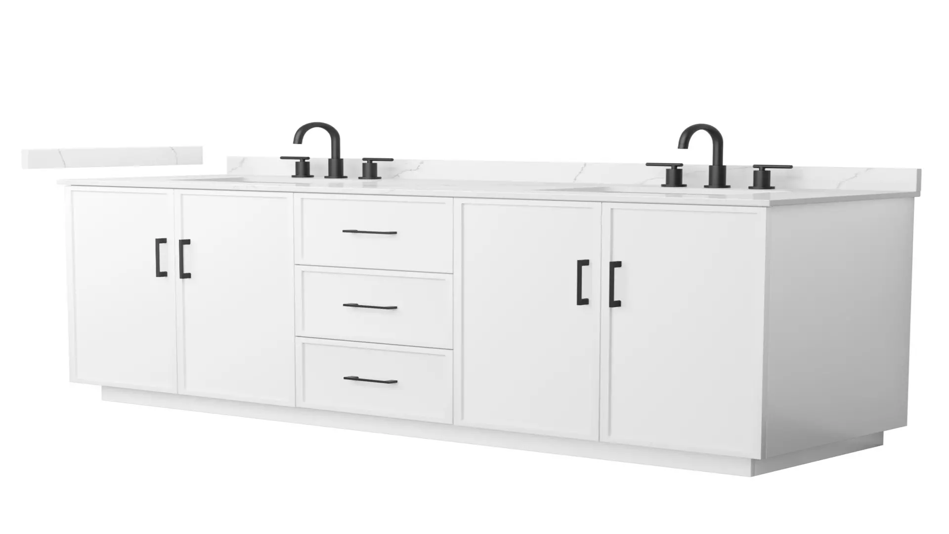 Elan 72 Inch Double Bathroom Vanity with Toe Kick in White, Giotto Quartz Countertop, Undermount Square Sinks (3-Hole), Matte Black Trim material