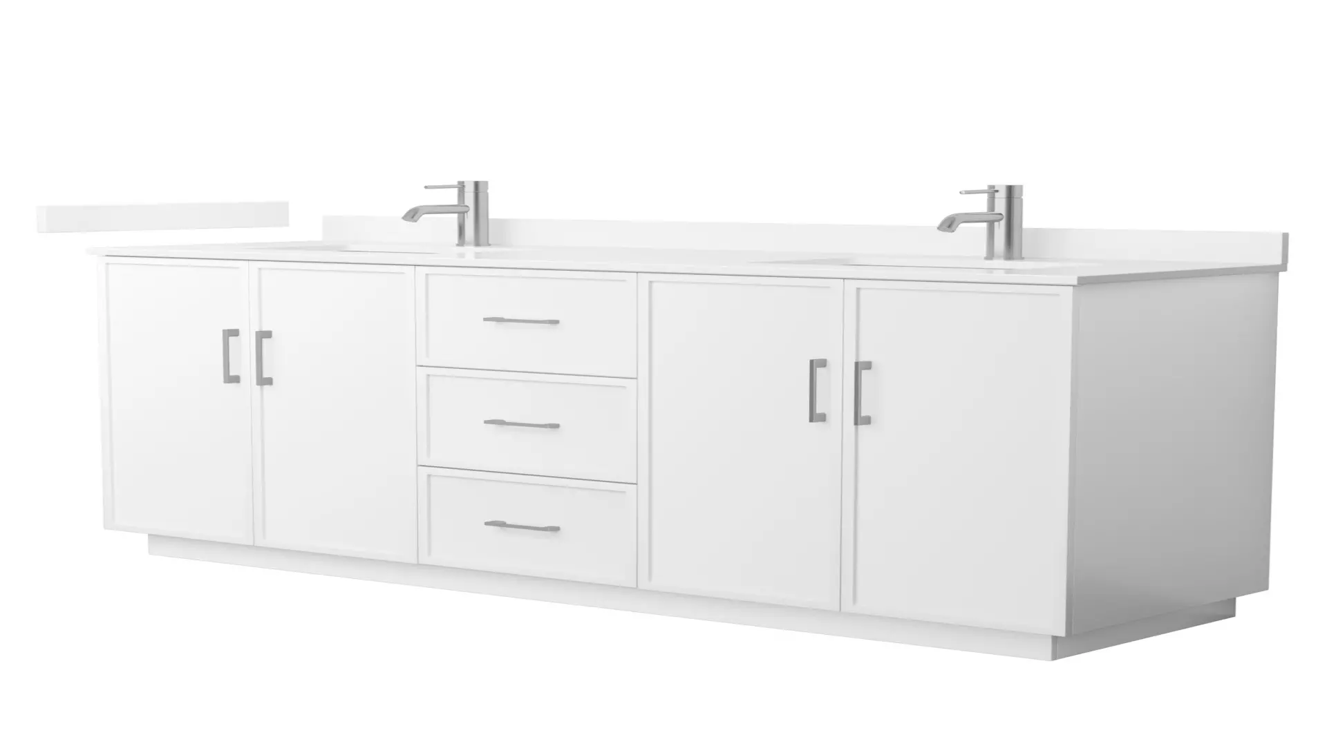 Elan 72 Inch Double Bathroom Vanity with Toe Kick in White, White Cultured Marble Countertop, Undermount Square Sinks, Brushed Nickel Trim material