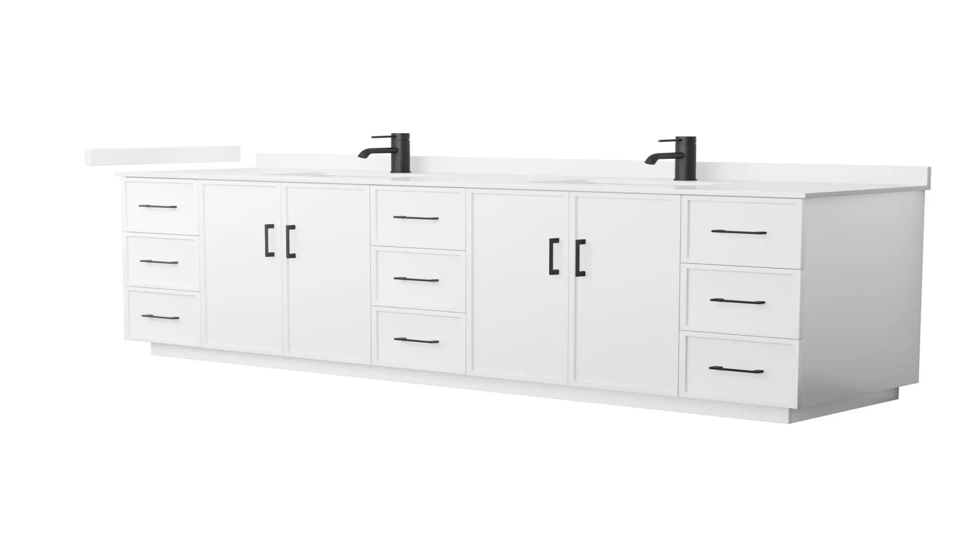 Elan 84 Inch Double Bathroom Vanity with Toe Kick in White, White Cultured Marble Countertop, Undermount Square Sinks, Matte Black Trim material