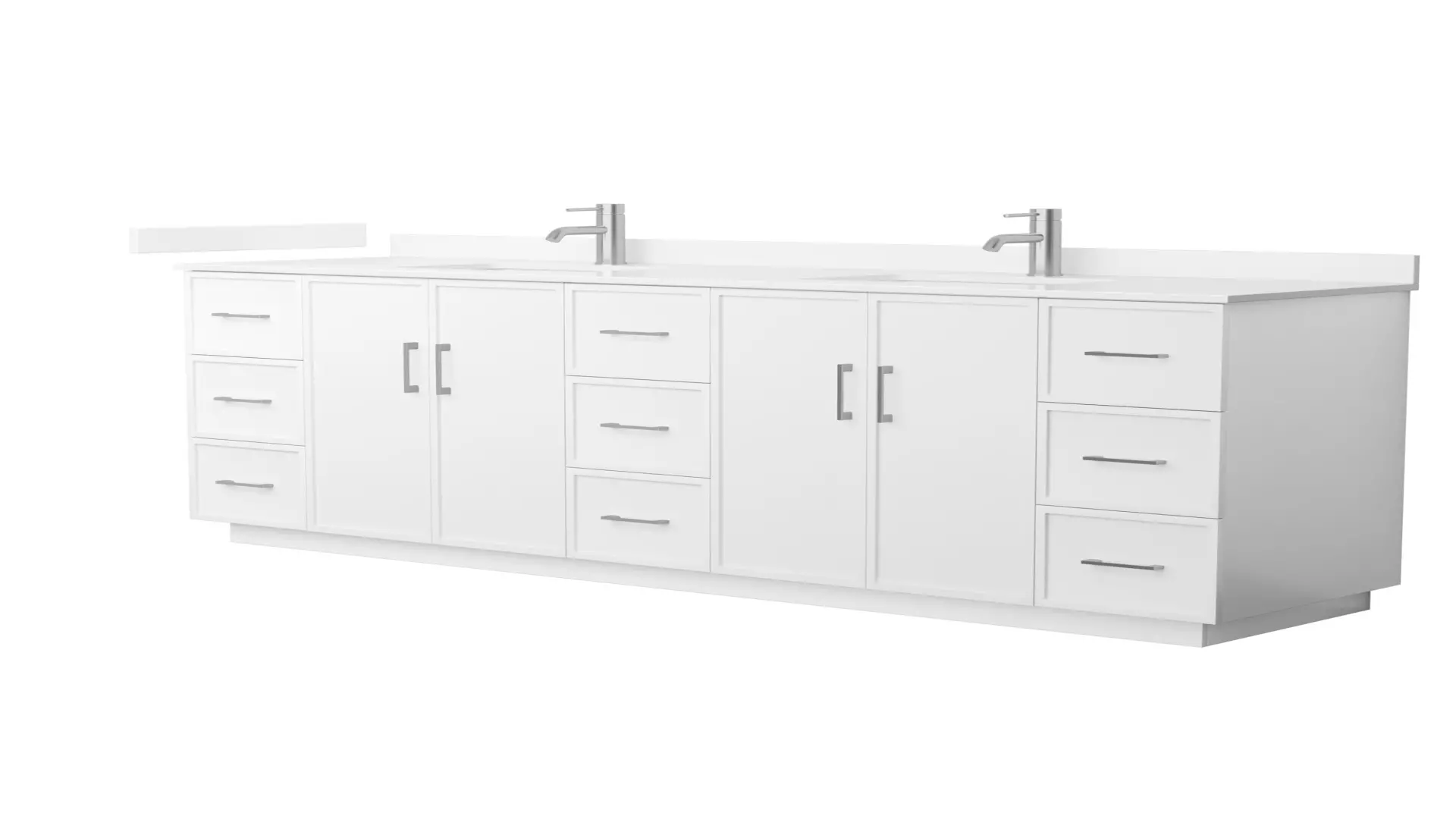 Elan 84 Inch Double Bathroom Vanity with Toe Kick in White, White Cultured Marble Countertop, Undermount Square Sinks, Brushed Nickel Trim material