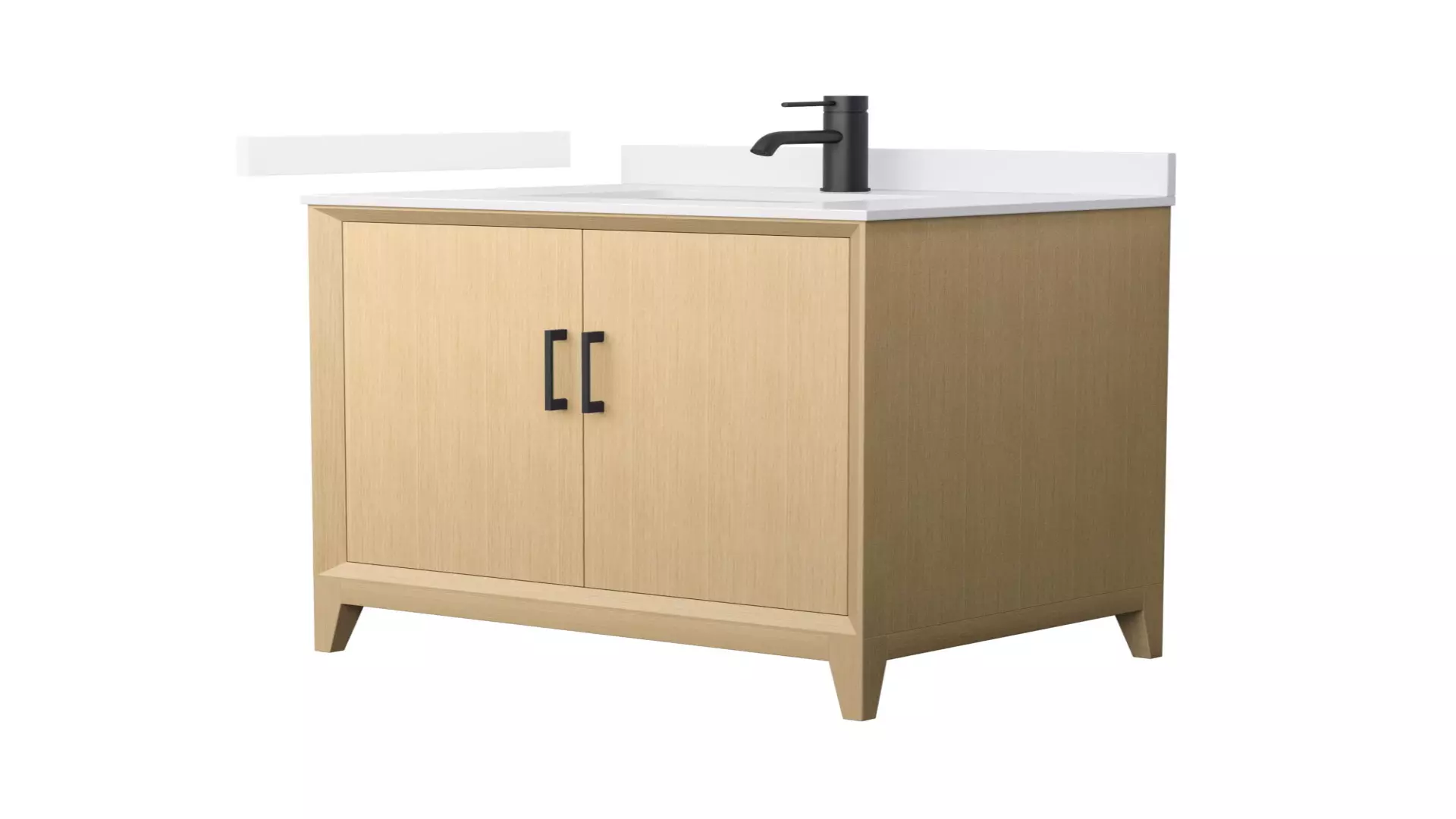 Janna 30 Inch Single Bathroom Vanity in White Oak, White Cultured Marble Countertop, Undermount Square Sink, Matte Black Trim material