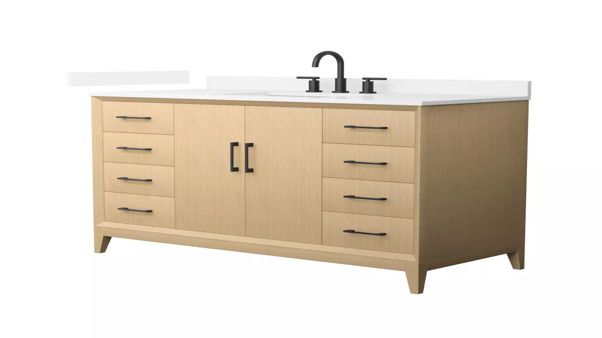 Janna 48 Inch Single Bathroom Vanity in White Oak, White Quartz Countertop, Undermount Square Sink (3-Hole), Matte Black Trim material