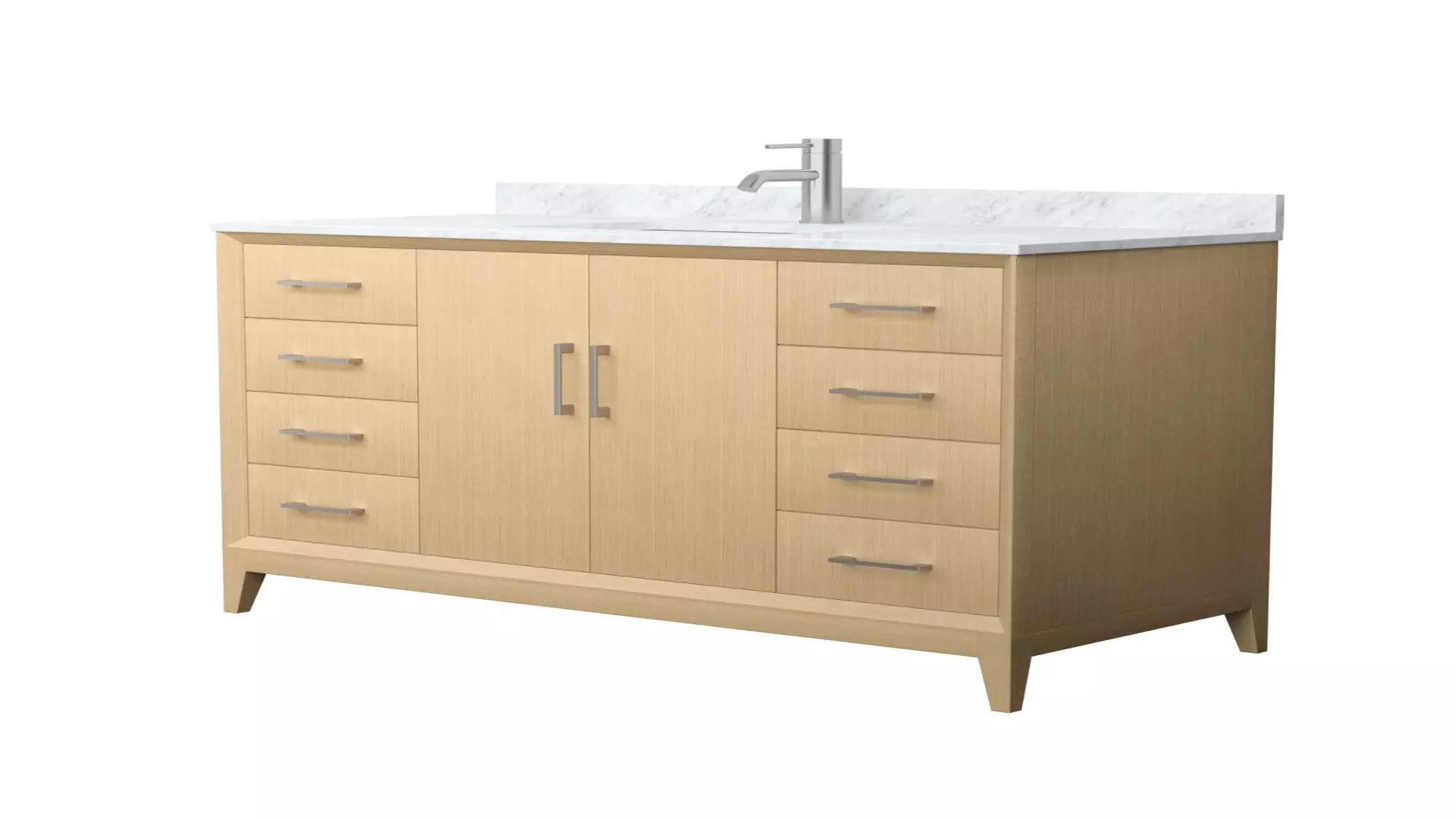 Janna 48 Inch Single Bathroom Vanity in White Oak, White Carrara Marble Countertop, Undermount Square Sink, Brushed Nickel Trim material