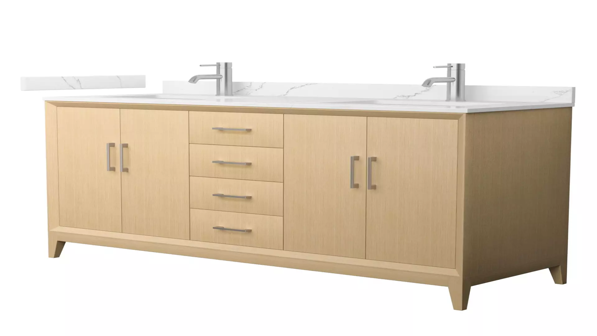 Janna 60 Inch Double Bathroom Vanity in White Oak, Giotto Quartz Countertop, Undermount Square Sinks (1-Hole), Brushed Nickel Trim material