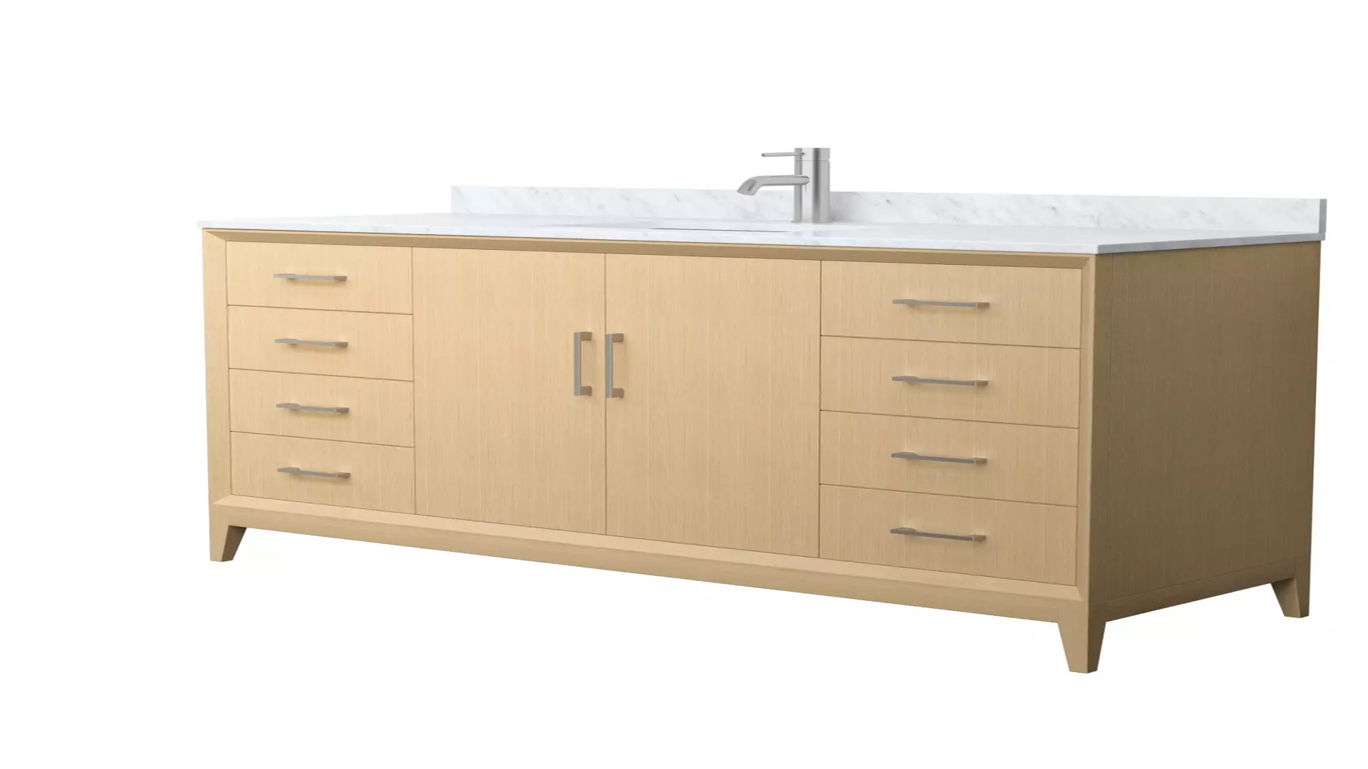 Janna 60 Inch Single Bathroom Vanity in White Oak, White Carrara Marble Countertop, Undermount Square Sink, Brushed Nickel Trim material
