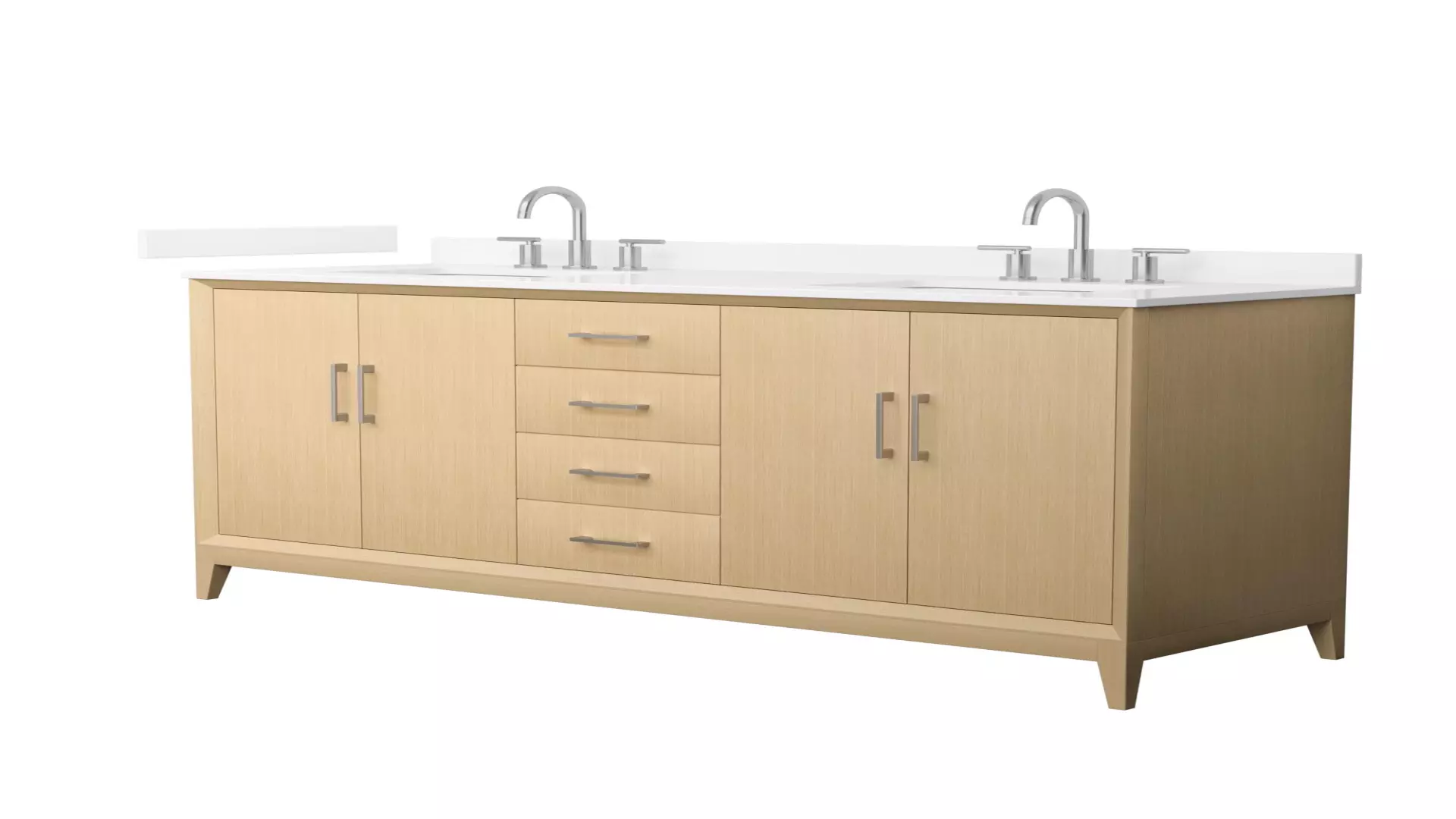Janna 66 Inch Double Bathroom Vanity in White Oak, White Quartz Countertop, Undermount Square Sinks (3-Hole), Brushed Nickel Trim material
