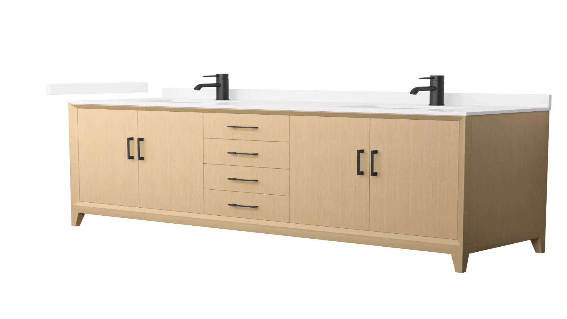 Janna 72 Inch Double Bathroom Vanity in White Oak, White Quartz Countertop, Undermount Square Sinks (1-Hole), Matte Black Trim material