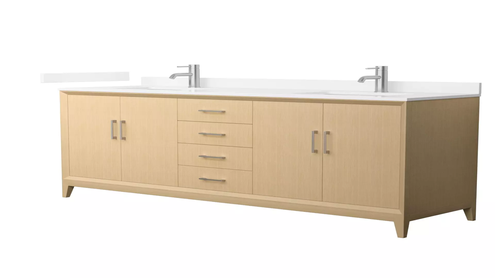 Janna 72 Inch Double Bathroom Vanity in White Oak, White Cultured Marble Countertop, Undermount Square Sinks, Brushed Nickel Trim material