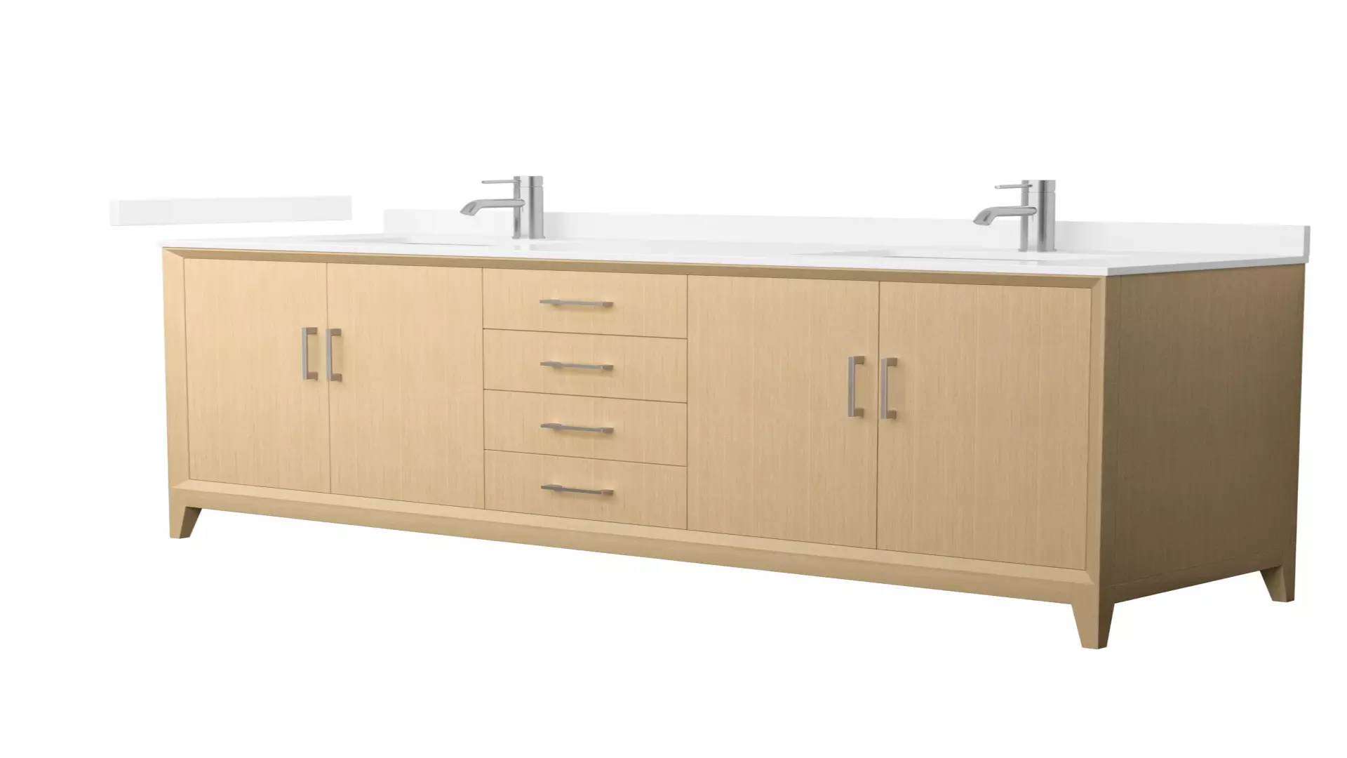 Janna 72 Inch Double Bathroom Vanity in White Oak, White Quartz Countertop, Undermount Square Sinks (1-Hole), Brushed Nickel Trim material