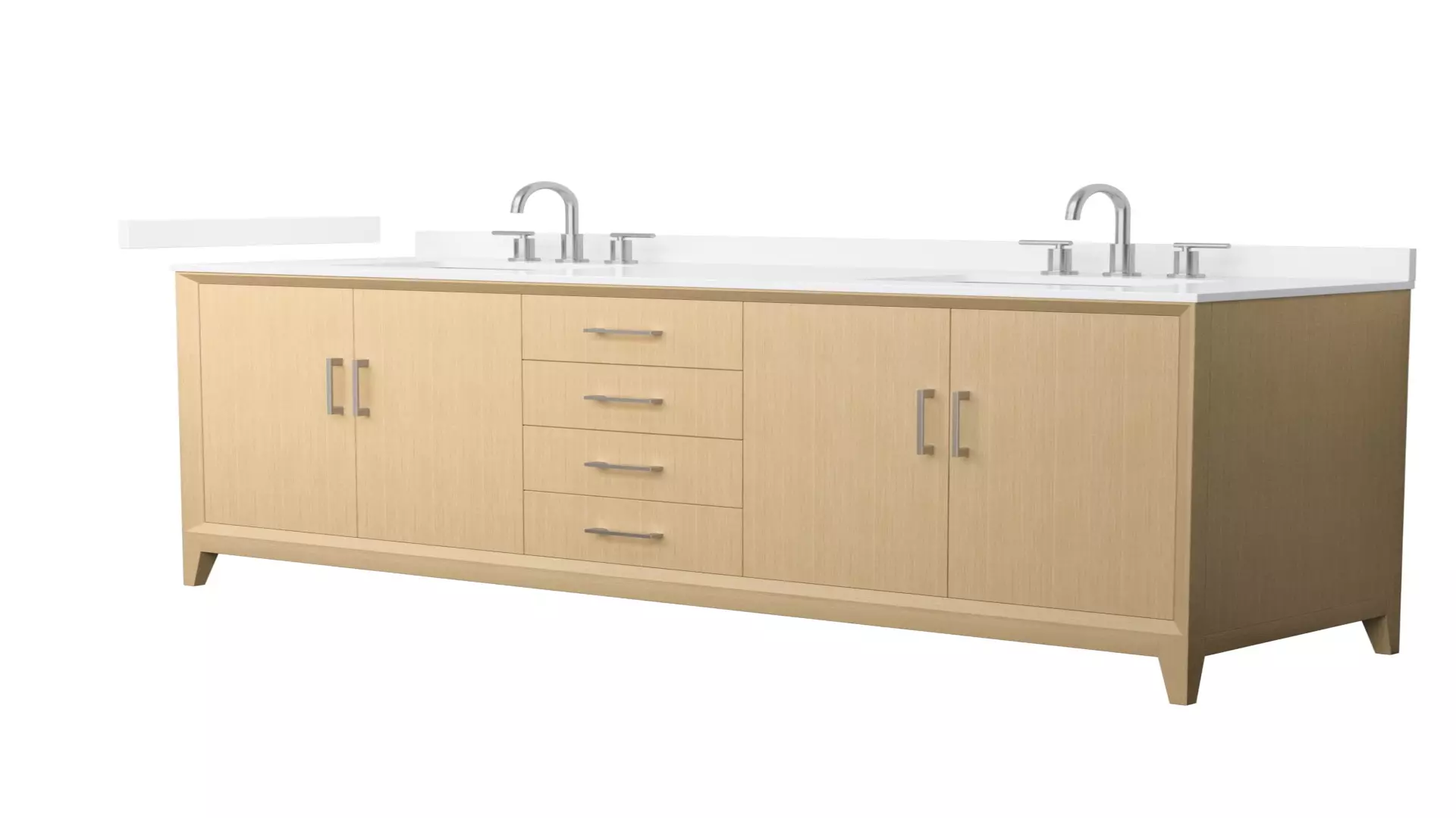 Janna 72 Inch Double Bathroom Vanity in White Oak, White Quartz Countertop, Undermount Square Sinks (3-Hole), Brushed Nickel Trim material