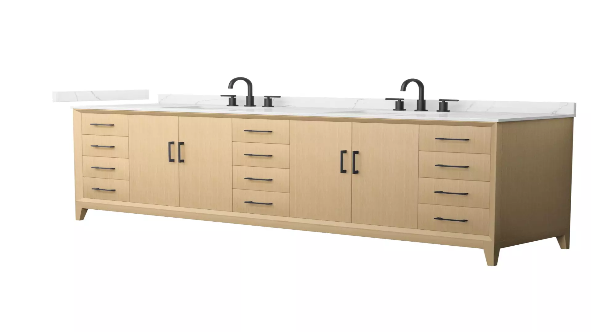 Janna 84 Inch Double Bathroom Vanity in White Oak, Giotto Quartz Countertop, Undermount Square Sinks (3-Hole), Matte Black Trim material