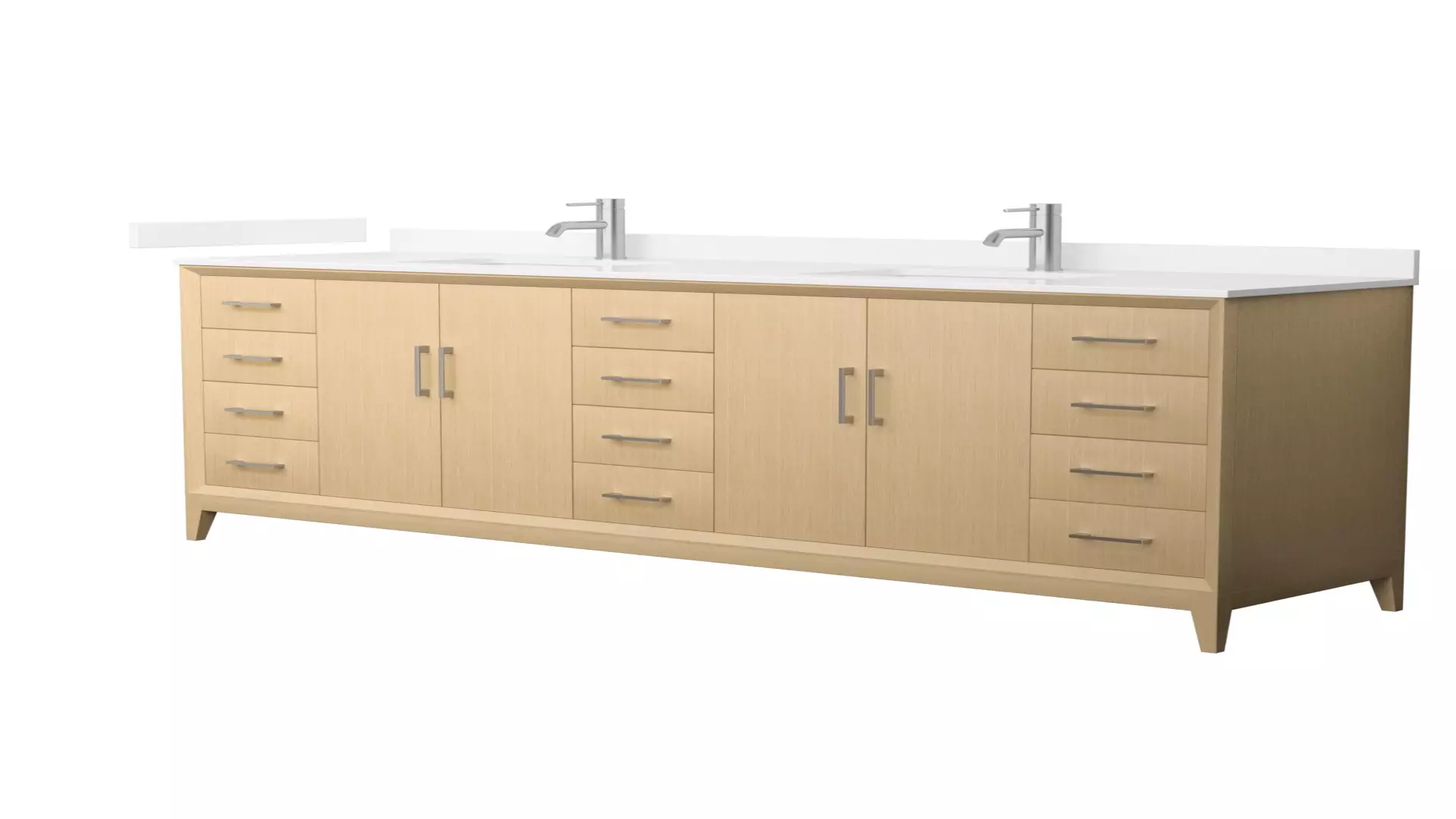 Janna 84 Inch Double Bathroom Vanity in White Oak, White Cultured Marble Countertop, Undermount Square Sinks, Brushed Nickel Trim material