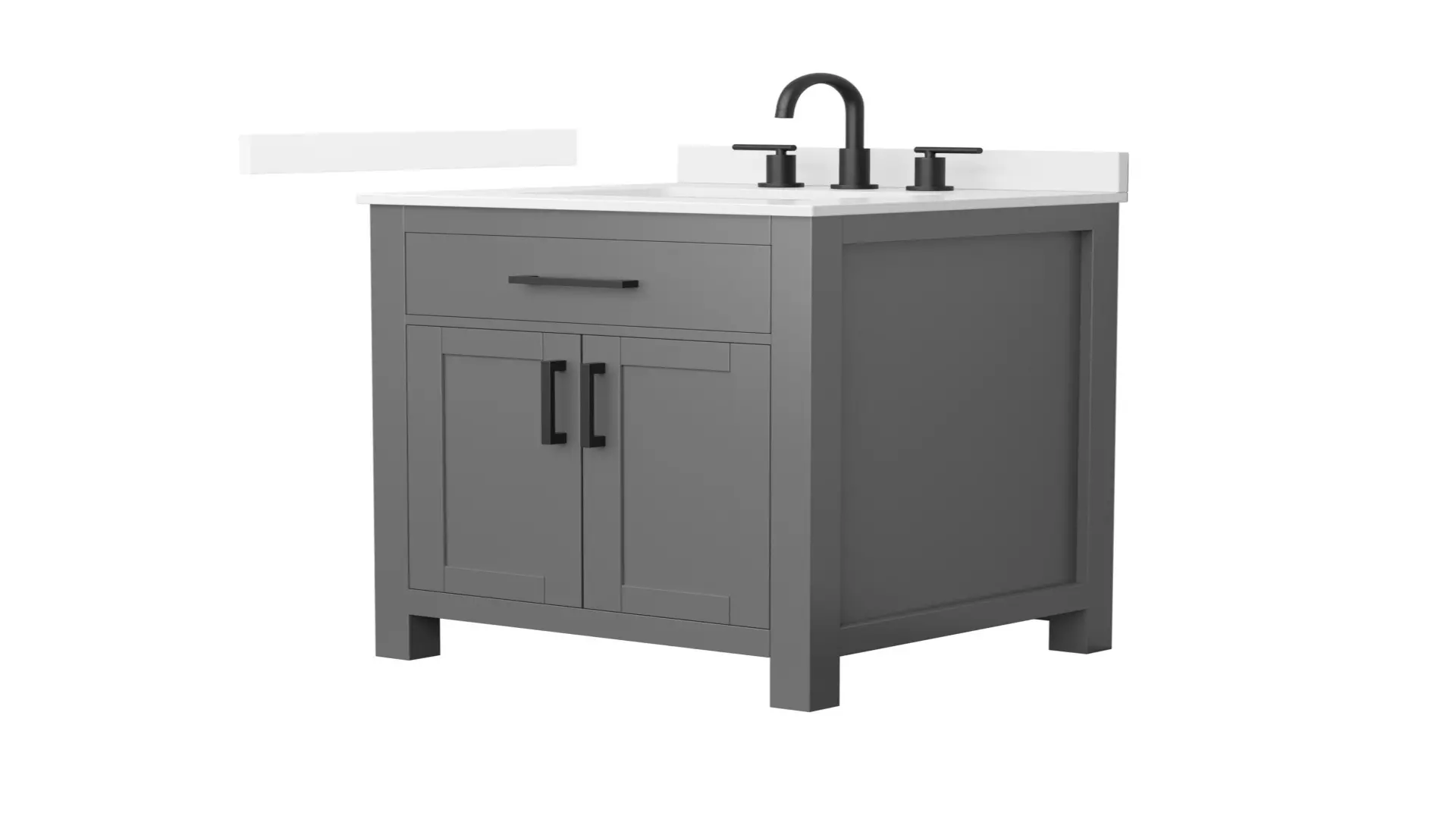 Beckett 24 Inch Single Bathroom Vanity in Dark Gray, White Quartz Countertop, Undermount Square Sink (3-Hole), Matte Black Trim material
