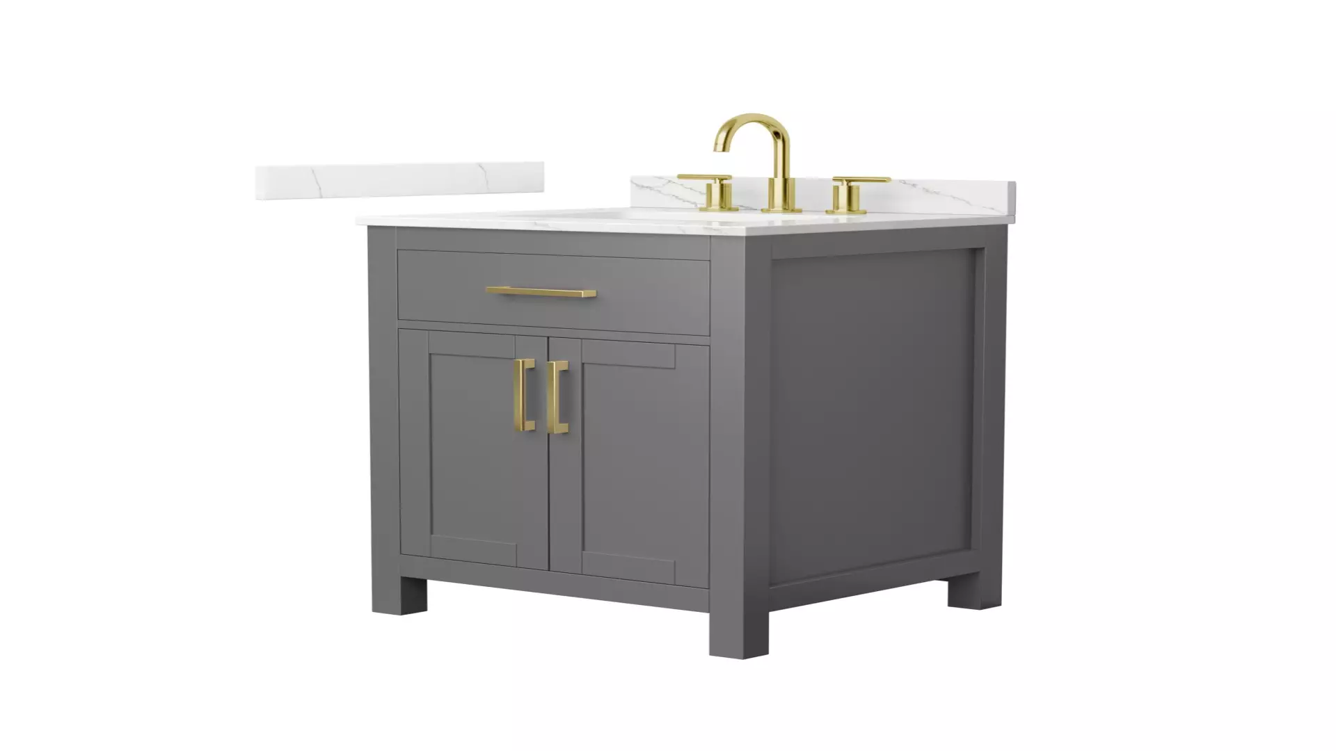 Beckett 24 Inch Single Bathroom Vanity in Dark Gray, Giotto Quartz Countertop, Undermount Square Sink (3-Hole), Brushed Gold Trim material