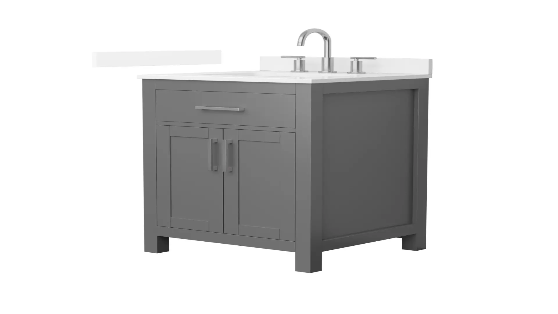 Beckett 24 Inch Single Bathroom Vanity in Dark Gray, White Quartz Countertop, Undermount Square Sink (3-Hole), Brushed Nickel Trim material