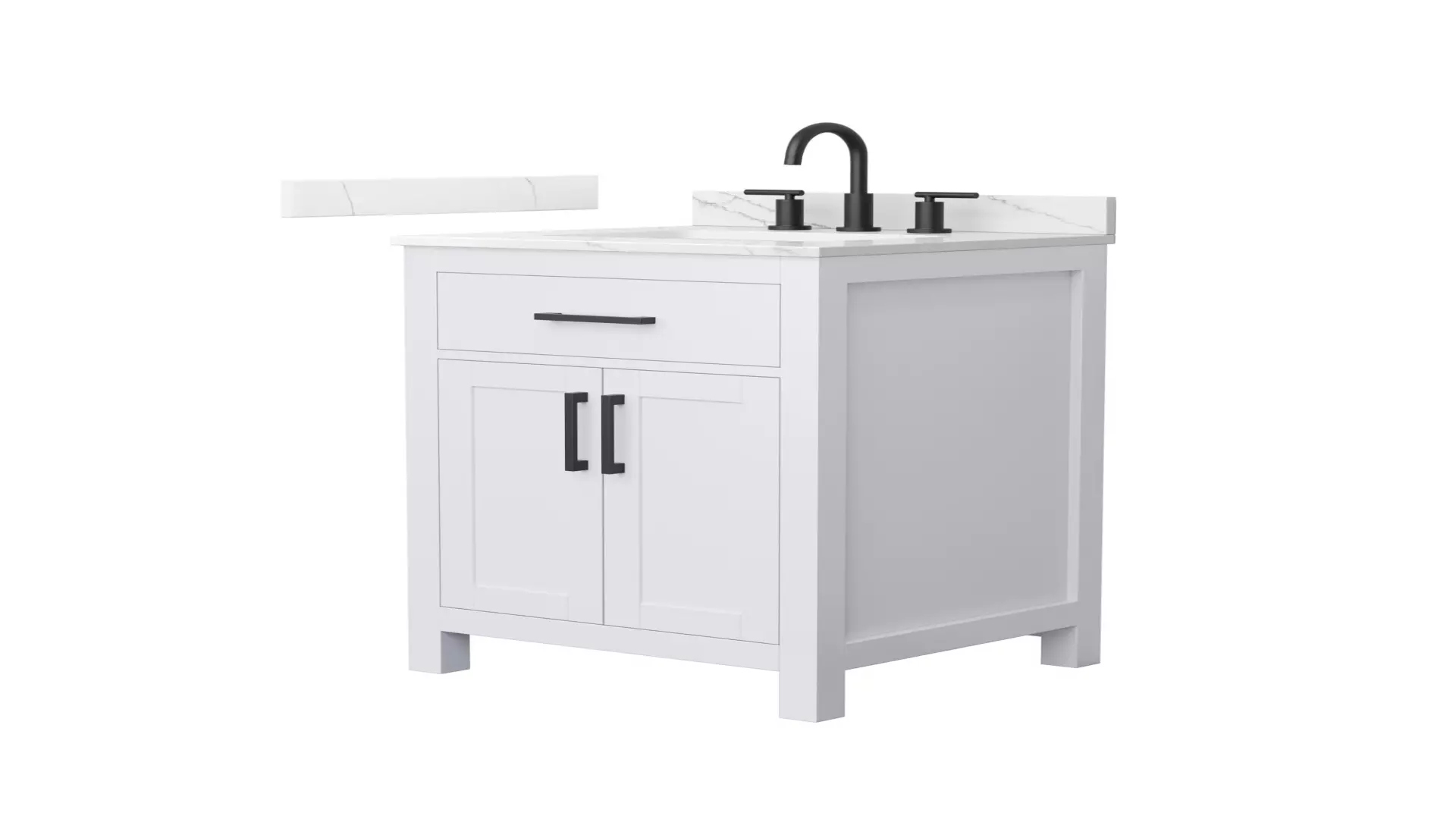 Beckett 24 Inch Single Bathroom Vanity in White, Giotto Quartz Countertop, Undermount Square Sink (3-Hole), Matte Black Trim material