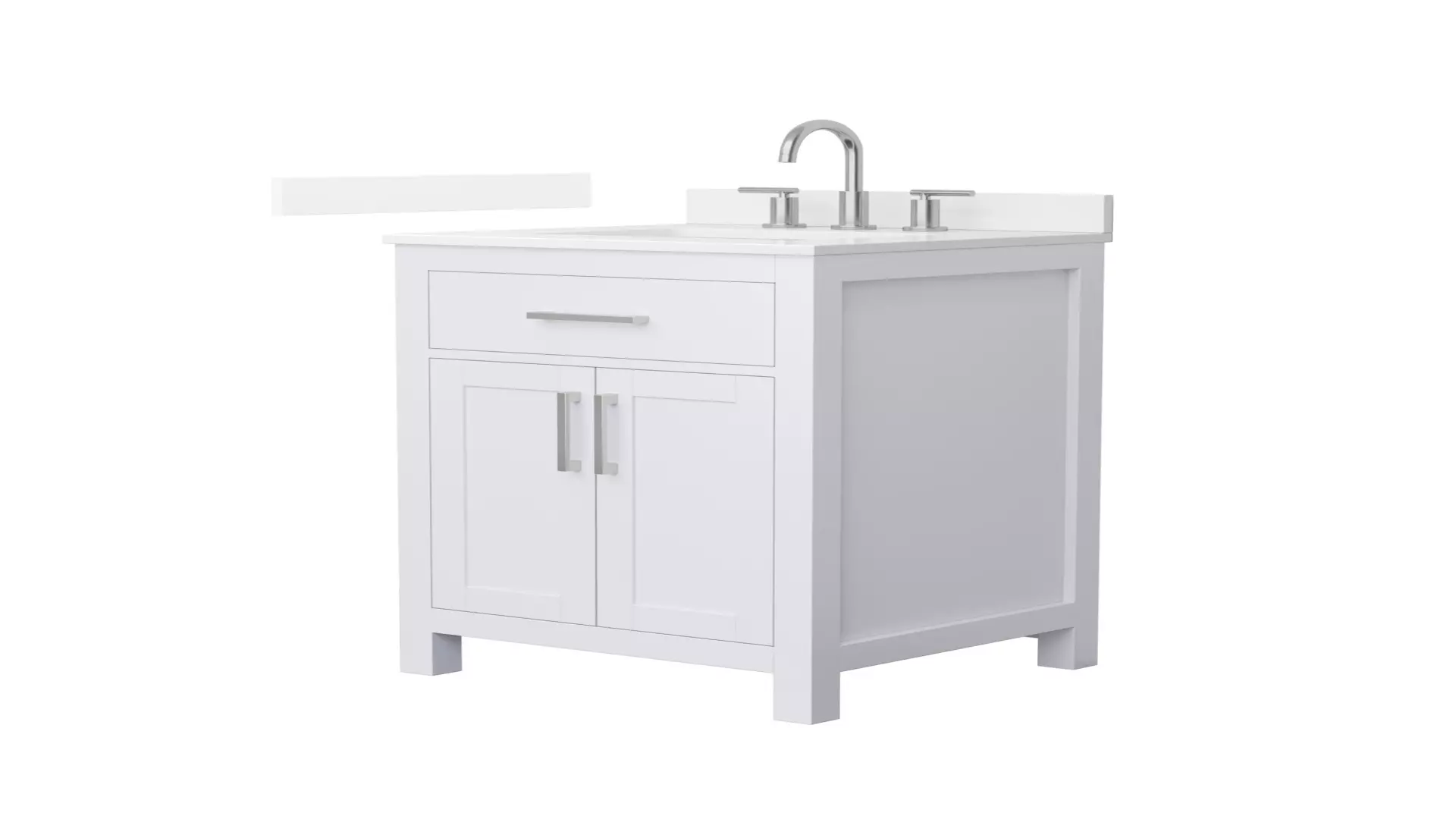 Beckett 24 Inch Single Bathroom Vanity in White, White Quartz Countertop, Undermount Square Sink (3-Hole), Brushed Nickel Trim material