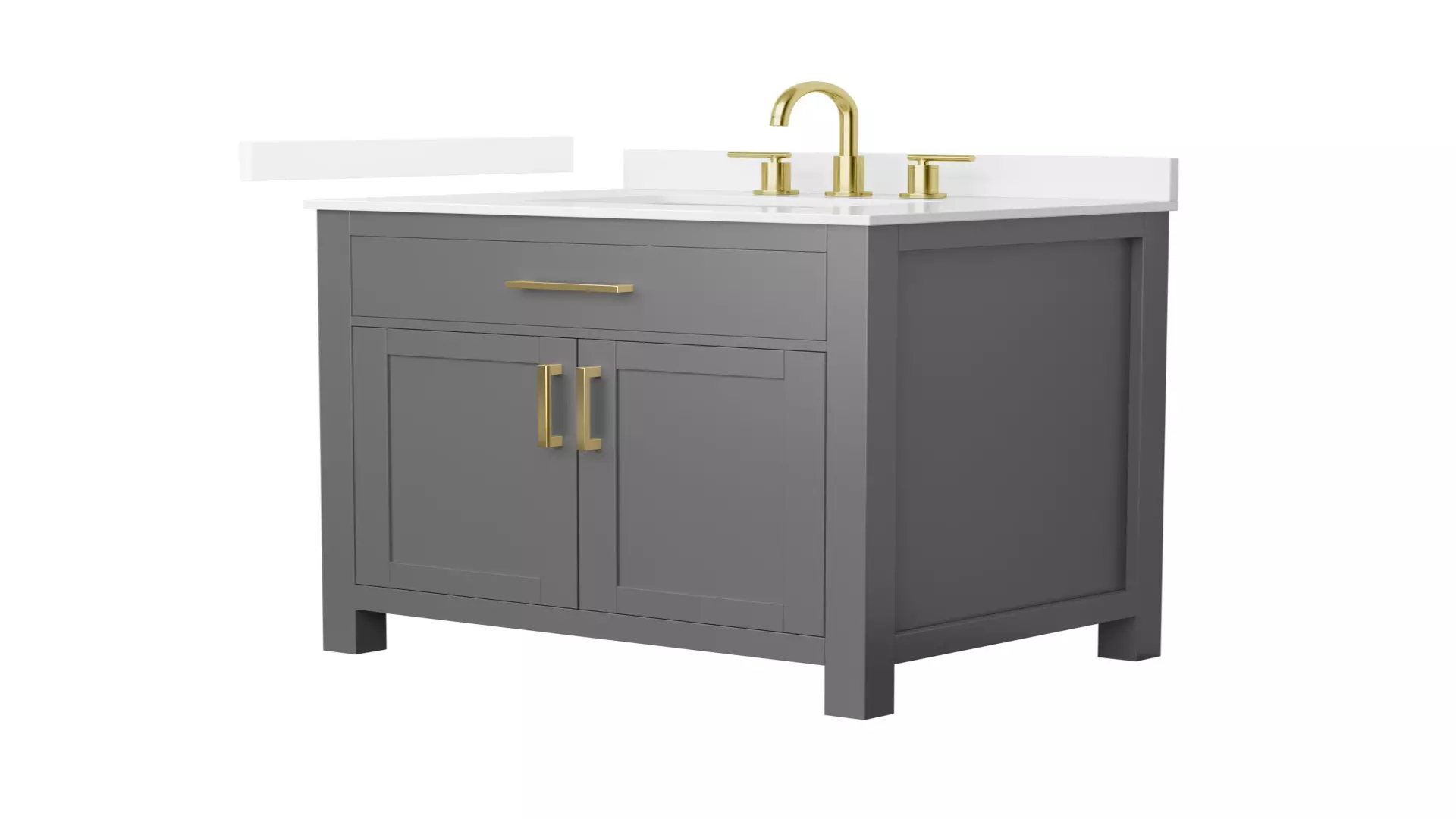Beckett 30 Inch Single Bathroom Vanity in Dark Gray, White Quartz Countertop, Undermount Square Sink (3-Hole), Brushed Gold Trim material