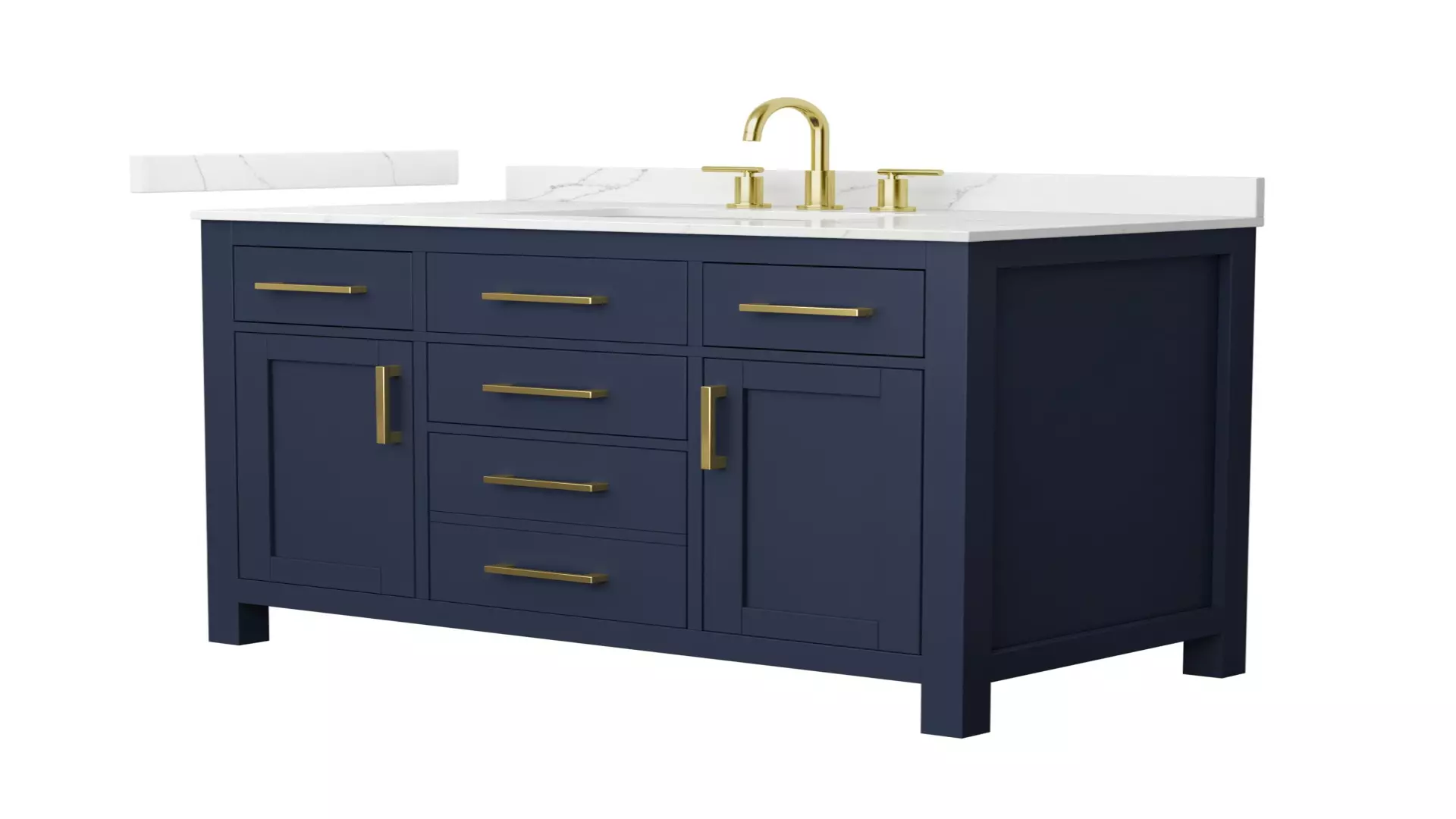 Beckett 42 Inch Single Bathroom Vanity in Dark Blue, Giotto Quartz Countertop, Undermount Square Sink (3-Hole), Brushed Gold Trim material