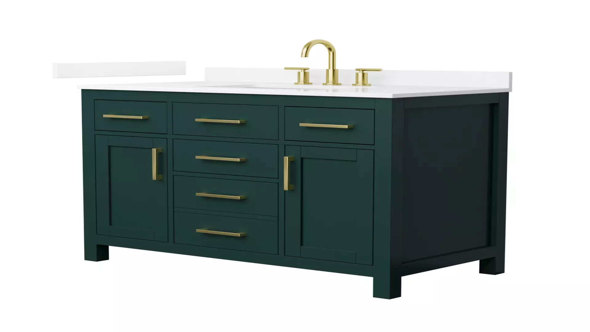 Beckett 42 Inch Single Bathroom Vanity in Green, White Quartz Countertop, Undermount Square Sink (3-Hole), Brushed Gold Trim material