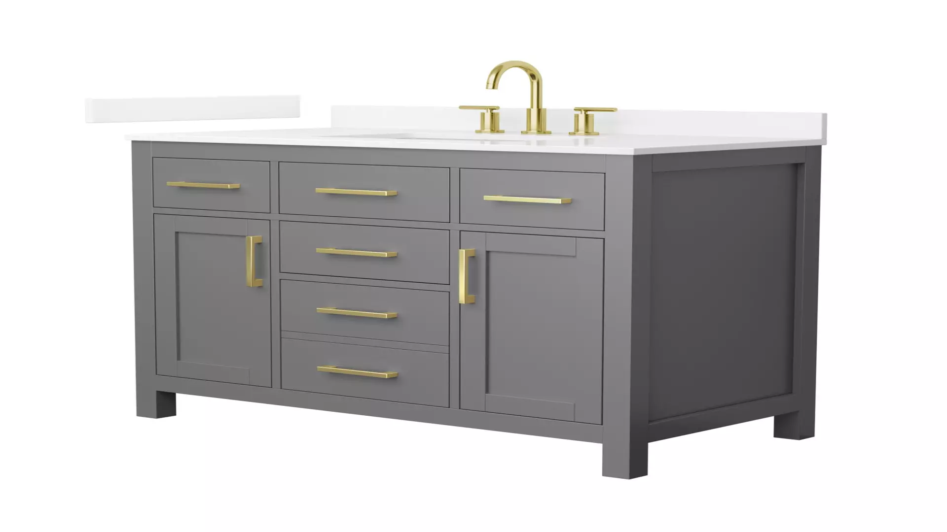 Beckett 42 Inch Single Bathroom Vanity in Dark Gray, White Quartz Countertop, Undermount Square Sink (3-Hole), Brushed Gold Trim material