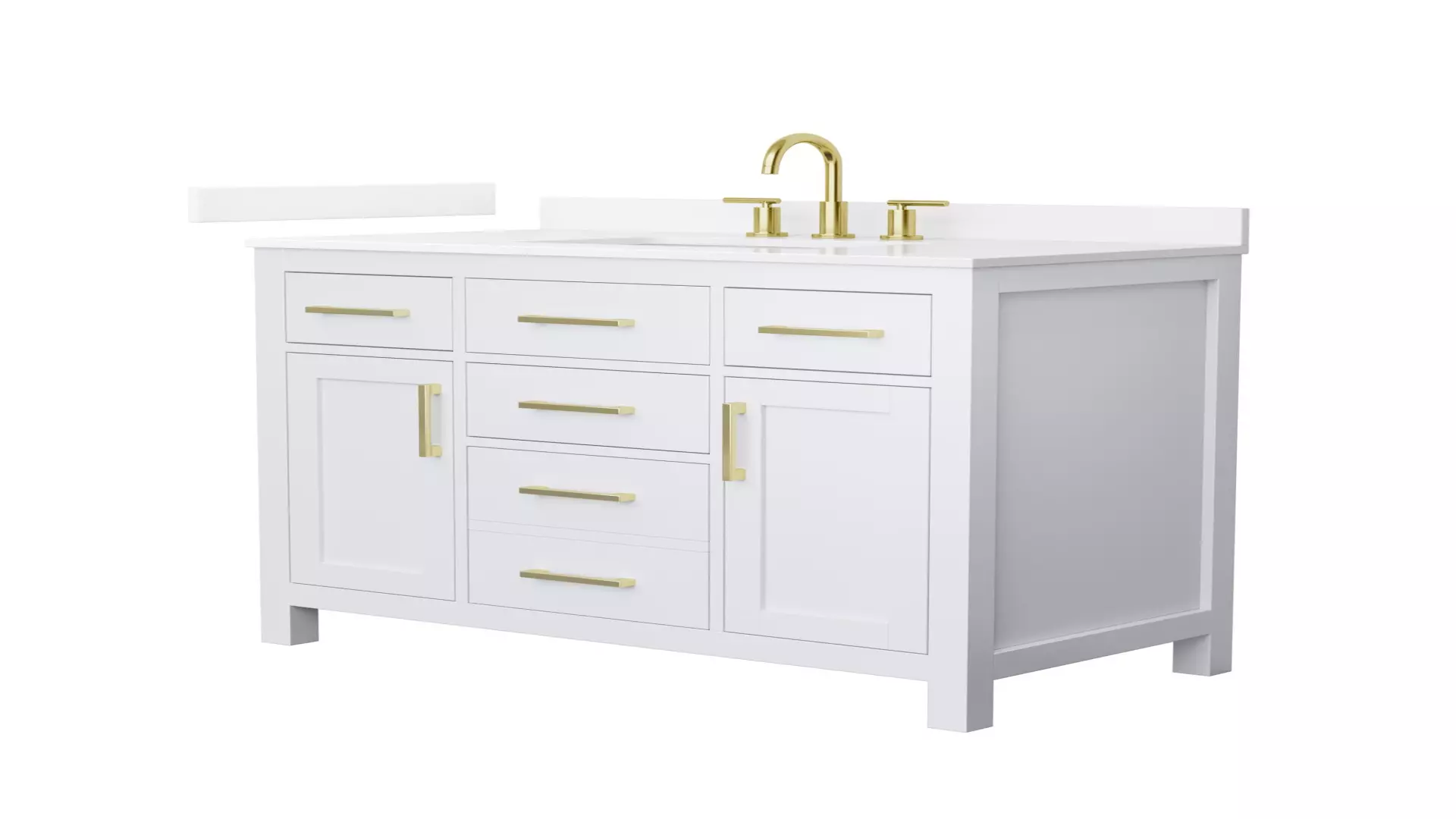 Beckett 42 Inch Single Bathroom Vanity in White, White Quartz Countertop, Undermount Square Sink (3-Hole), Brushed Gold Trim material