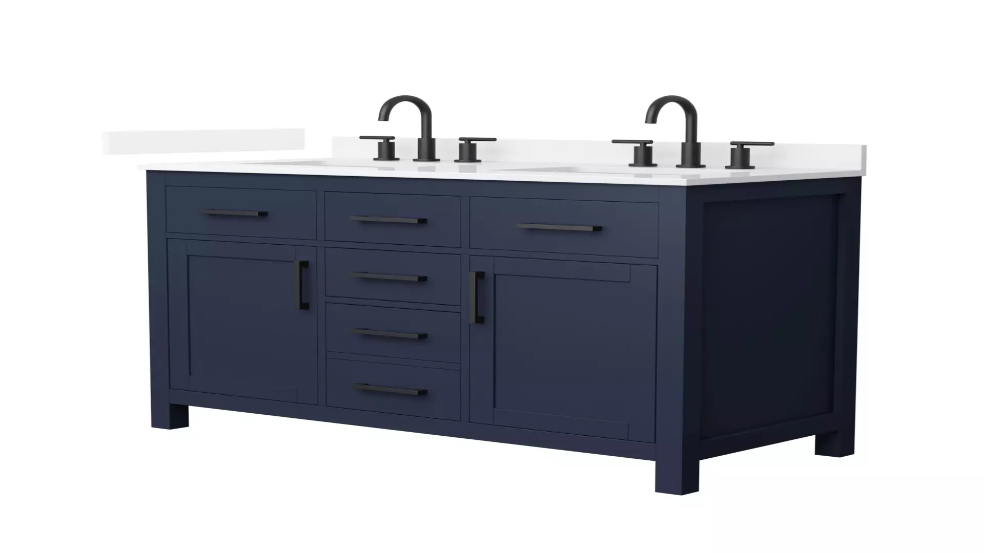 Beckett 48 Inch Double Bathroom Vanity in Dark Blue, White Quartz Countertop, Undermount Square Sinks (3-Hole), Matte Black Trim material