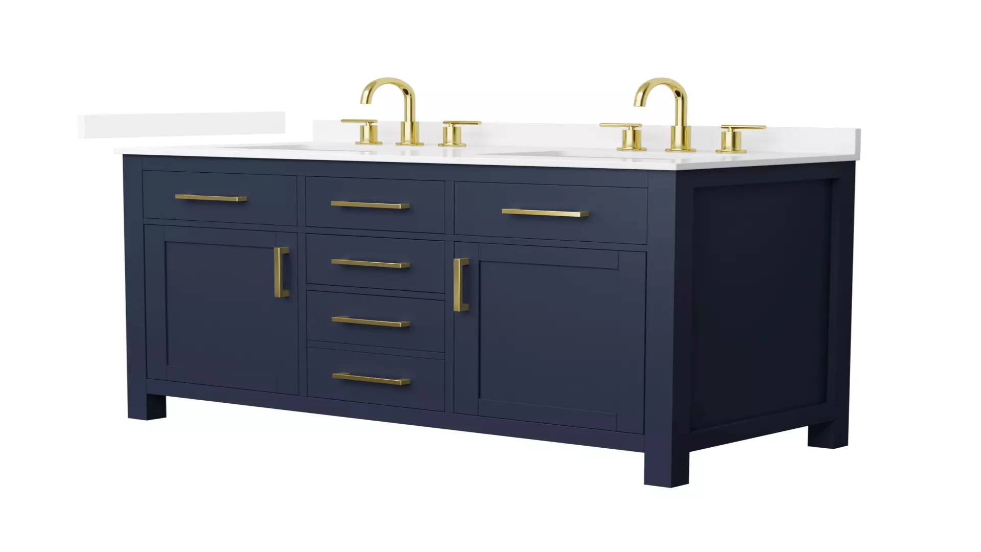 Beckett 48 Inch Double Bathroom Vanity in Dark Blue, White Quartz Countertop, Undermount Square Sinks (3-Hole), Brushed Gold Trim material