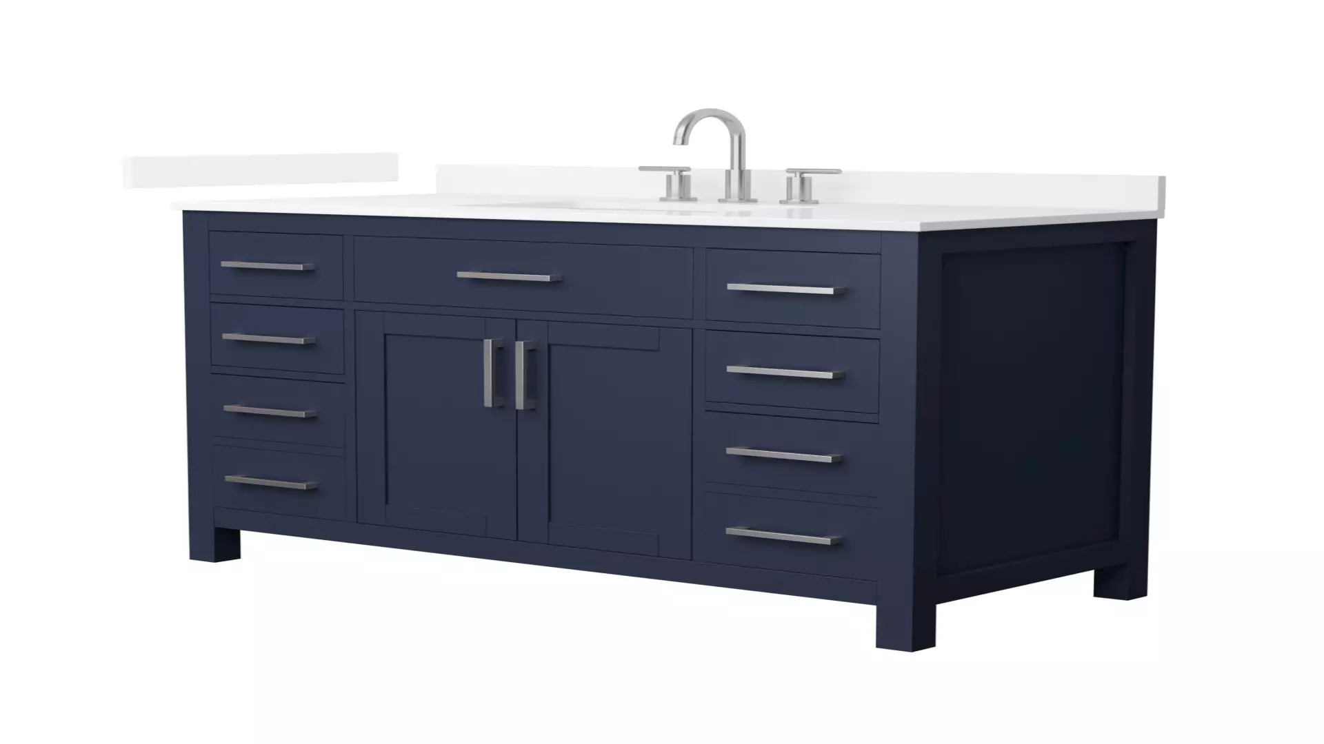 Beckett 48 Inch Single Bathroom Vanity in Dark Blue, White Quartz Countertop, Undermount Square Sink (3-Hole), Brushed Nickel Trim material