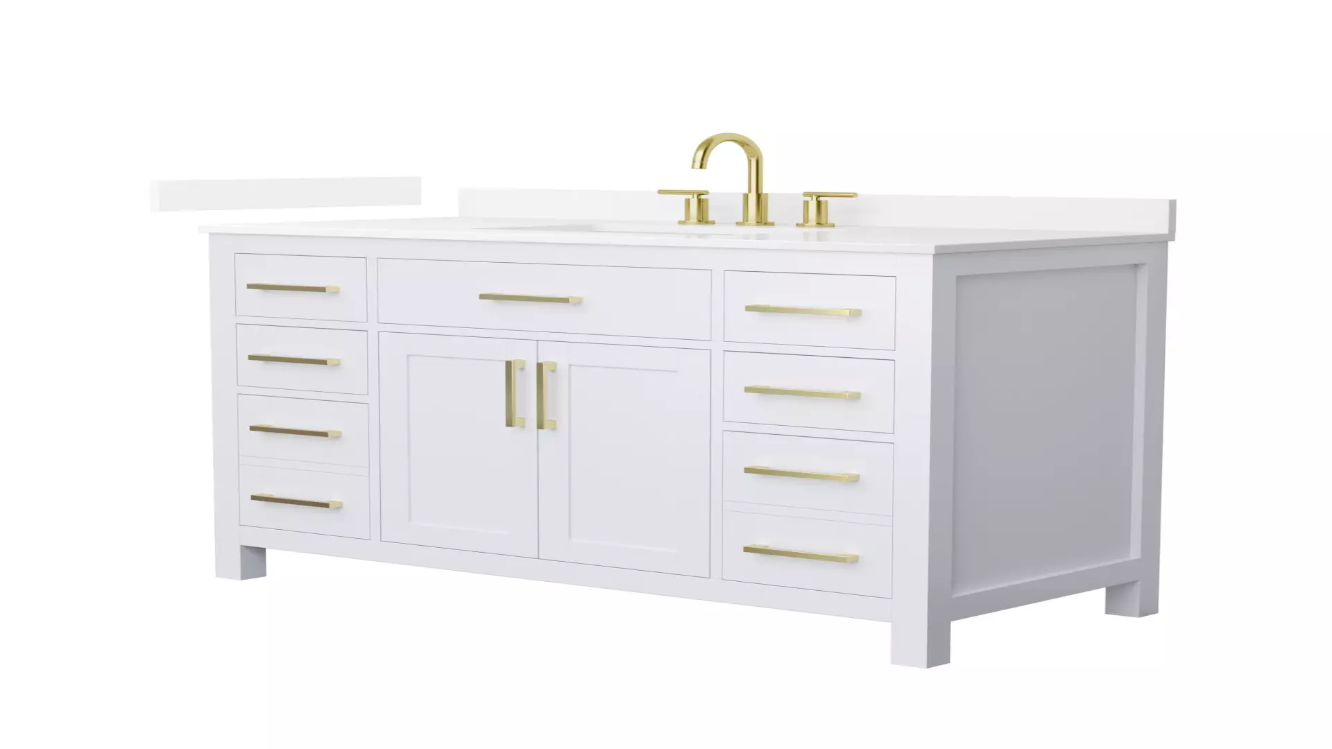 Beckett 48 Inch Single Bathroom Vanity in White, White Quartz Countertop, Undermount Square Sink (3-Hole), Brushed Gold Trim material