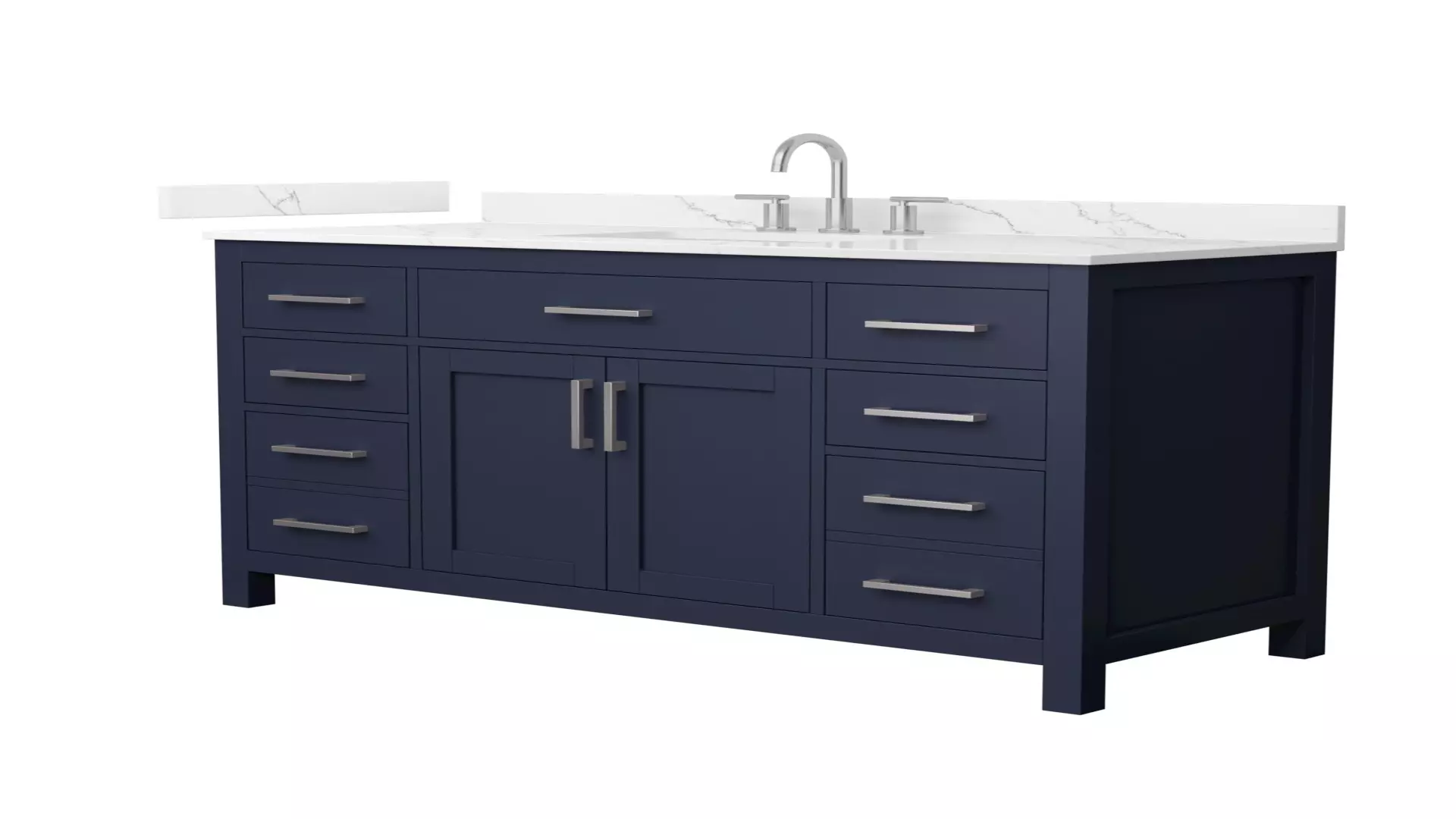 Beckett 54 Inch Single Bathroom Vanity in Dark Blue, Giotto Quartz Countertop, Undermount Square Sink (3-Hole), Brushed Nickel Trim material