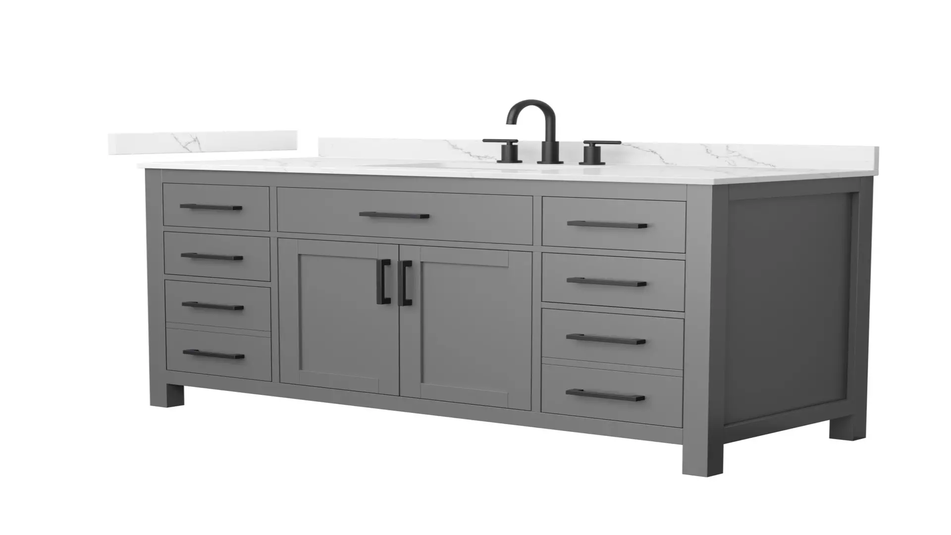 Beckett 54 Inch Single Bathroom Vanity in Dark Gray, Giotto Quartz Countertop, Undermount Square Sink (3-Hole), Matte Black Trim material