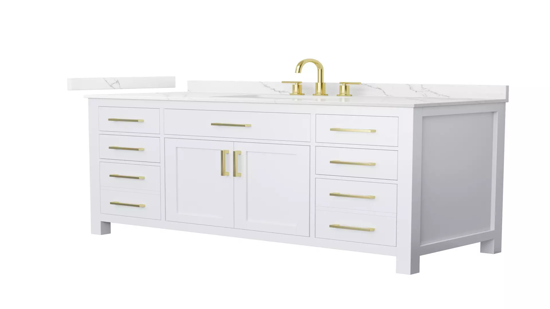 Beckett 54 Inch Single Bathroom Vanity in White, Giotto Quartz Countertop, Undermount Square Sink (3-Hole), Brushed Gold Trim material