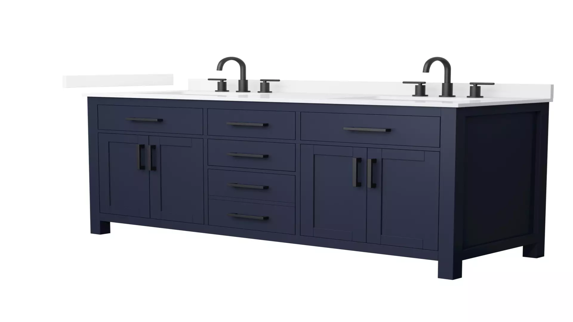 Beckett 60 Inch Double Bathroom Vanity in Dark Blue, White Quartz Countertop, Undermount Square Sinks (3-Hole), Matte Black Trim material