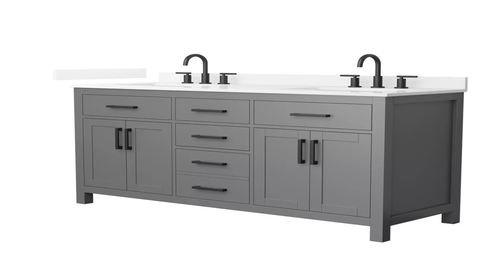 Beckett 60 Inch Double Bathroom Vanity in Dark Gray, White Quartz Countertop, Undermount Square Sinks (3-Hole), Matte Black Trim material