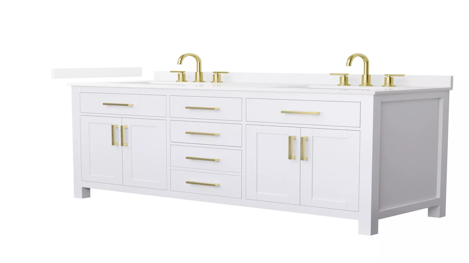 Beckett 60 Inch Double Bathroom Vanity in White, White Quartz Countertop, Undermount Square Sinks (3-Hole), Brushed Gold Trim material