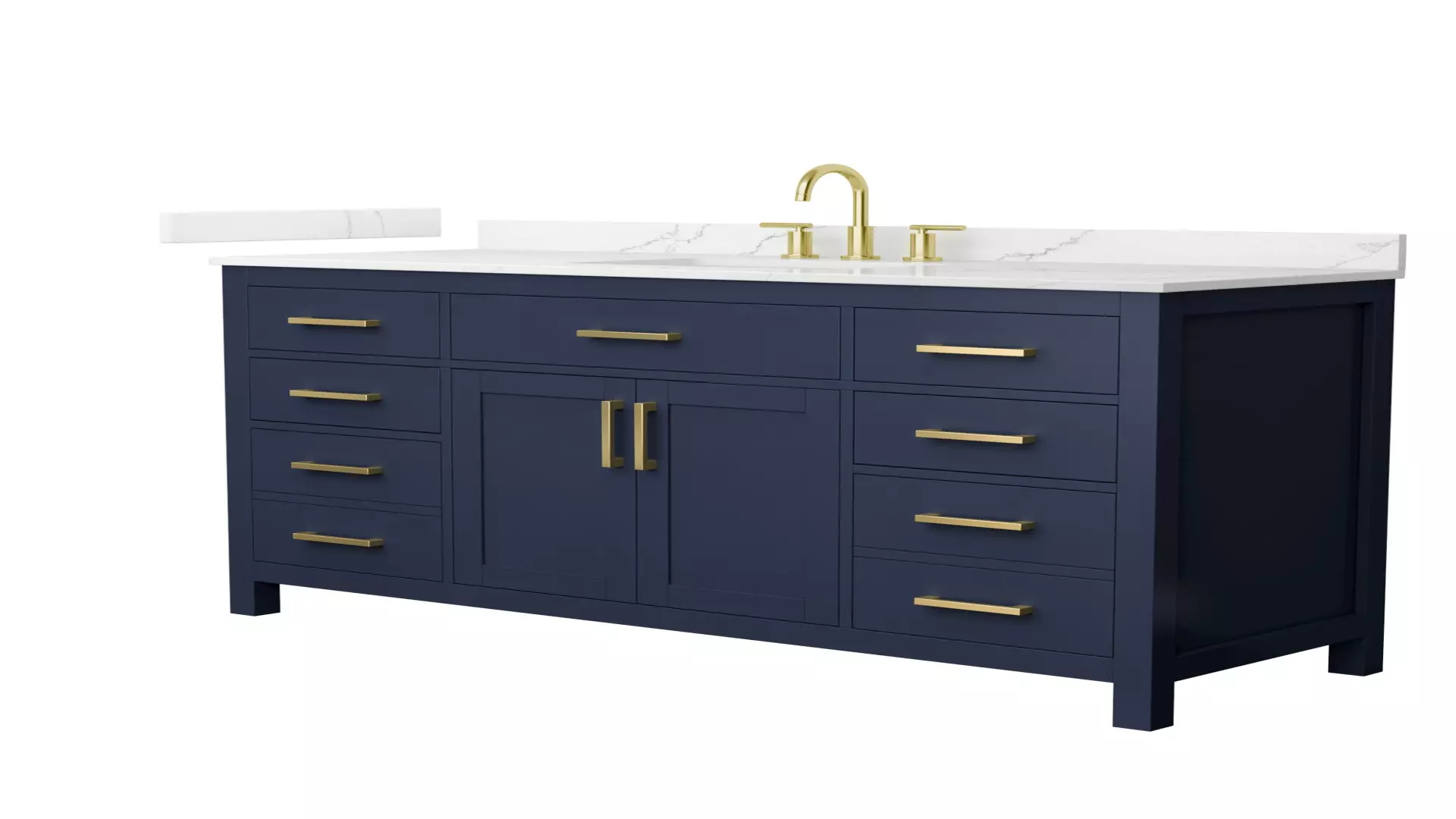 Beckett 60 Inch Single Bathroom Vanity in Dark Blue, Giotto Quartz Countertop, Undermount Square Sink (3-Hole), Brushed Gold Trim material