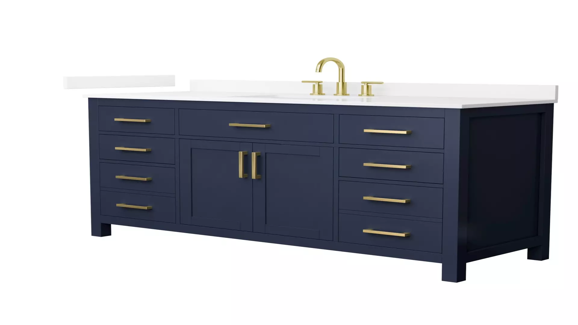 Beckett 60 Inch Single Bathroom Vanity in Dark Blue, White Quartz Countertop, Undermount Square Sink (3-Hole), Brushed Gold Trim material