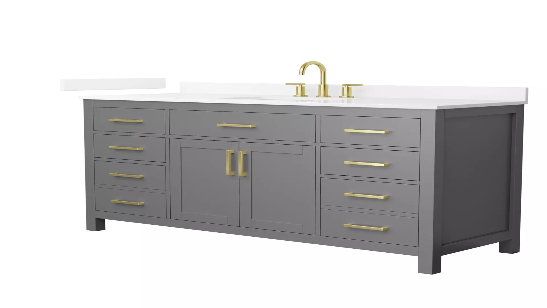 Beckett 60 Inch Single Bathroom Vanity in Dark Gray, White Quartz Countertop, Undermount Square Sink (3-Hole), Brushed Gold Trim material