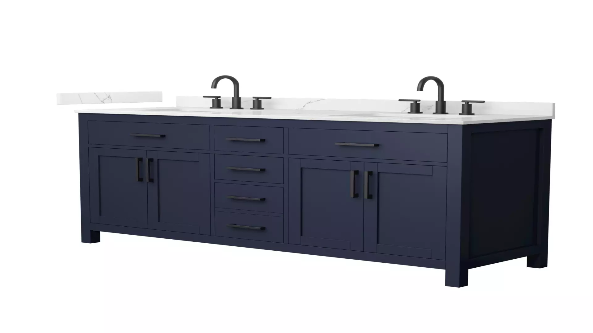 Beckett 66 Inch Double Bathroom Vanity in Dark Blue, Giotto Quartz Countertop, Undermount Square Sinks (3-Hole), Matte Black Trim material