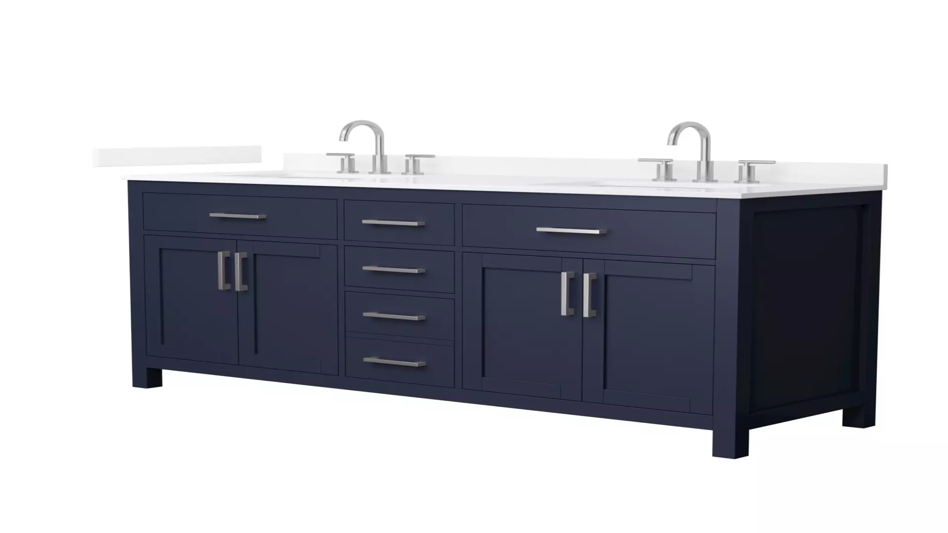 Beckett 66 Inch Double Bathroom Vanity in Dark Blue, White Quartz Countertop, Undermount Square Sinks (3-Hole), Brushed Nickel Trim material