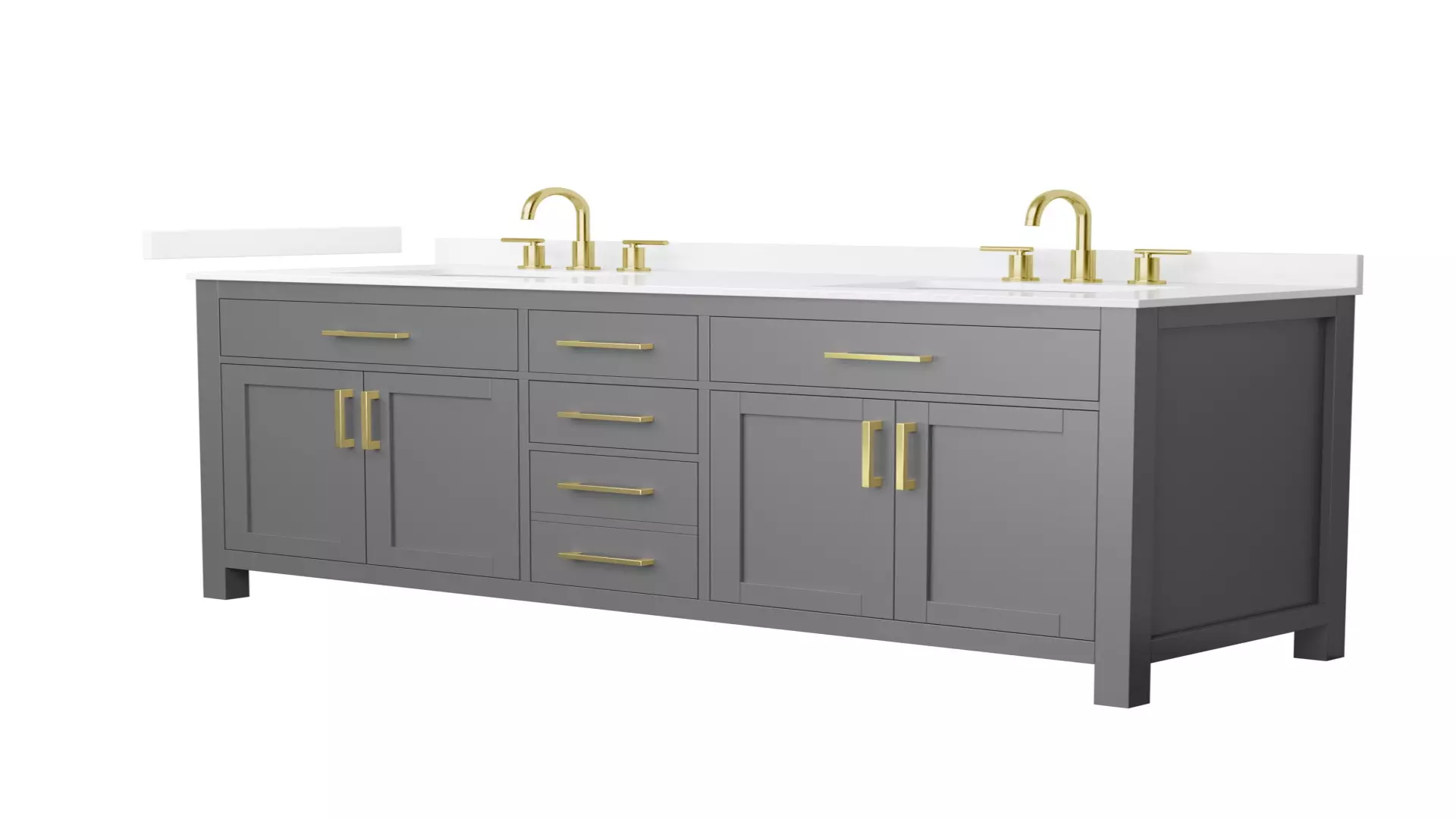 Beckett 66 Inch Double Bathroom Vanity in Dark Gray, White Quartz Countertop, Undermount Square Sinks (3-Hole), Brushed Gold Trim material